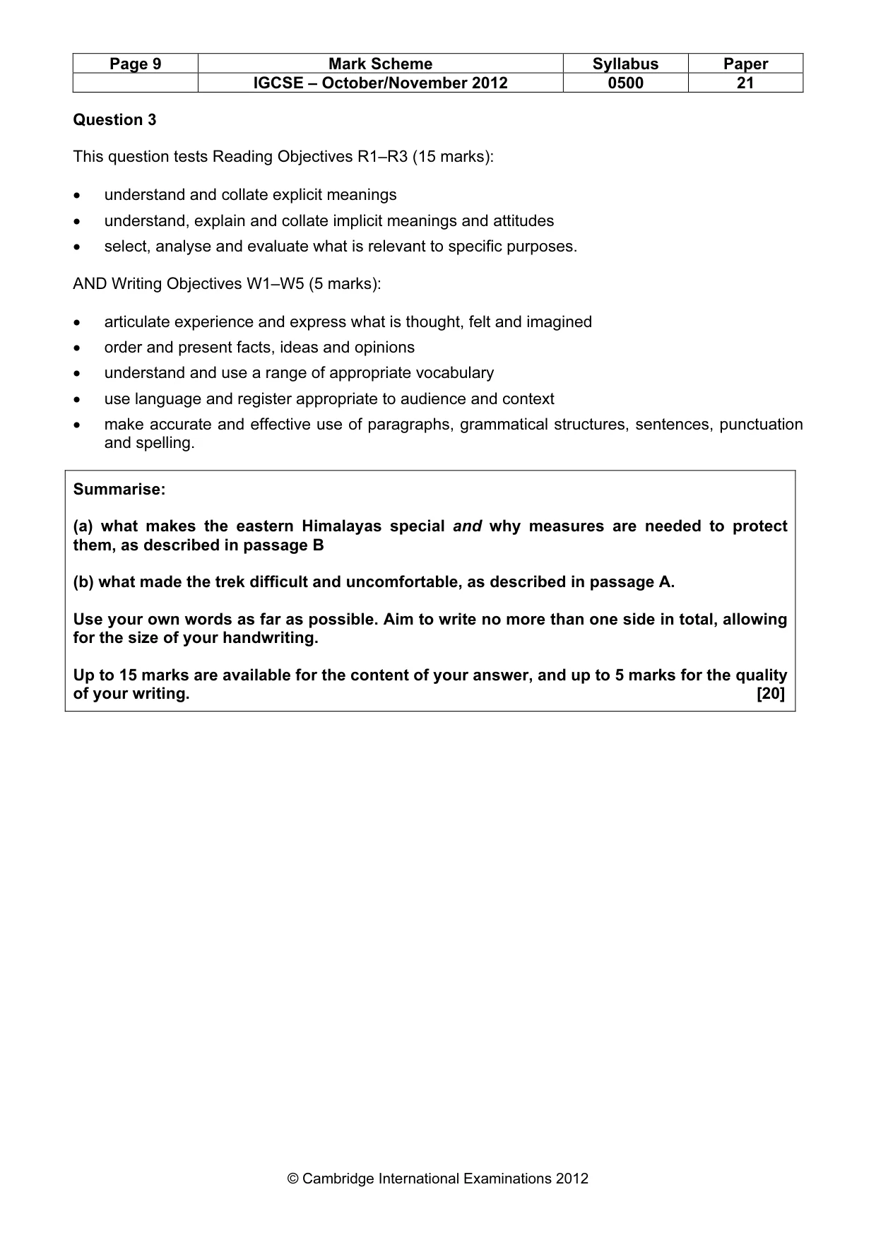 Mark scheme, page 9 of 11