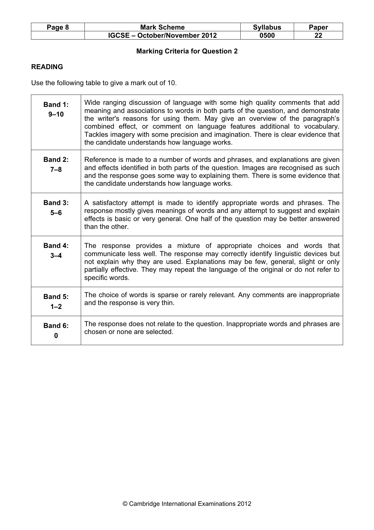 Mark scheme, page 8 of 11