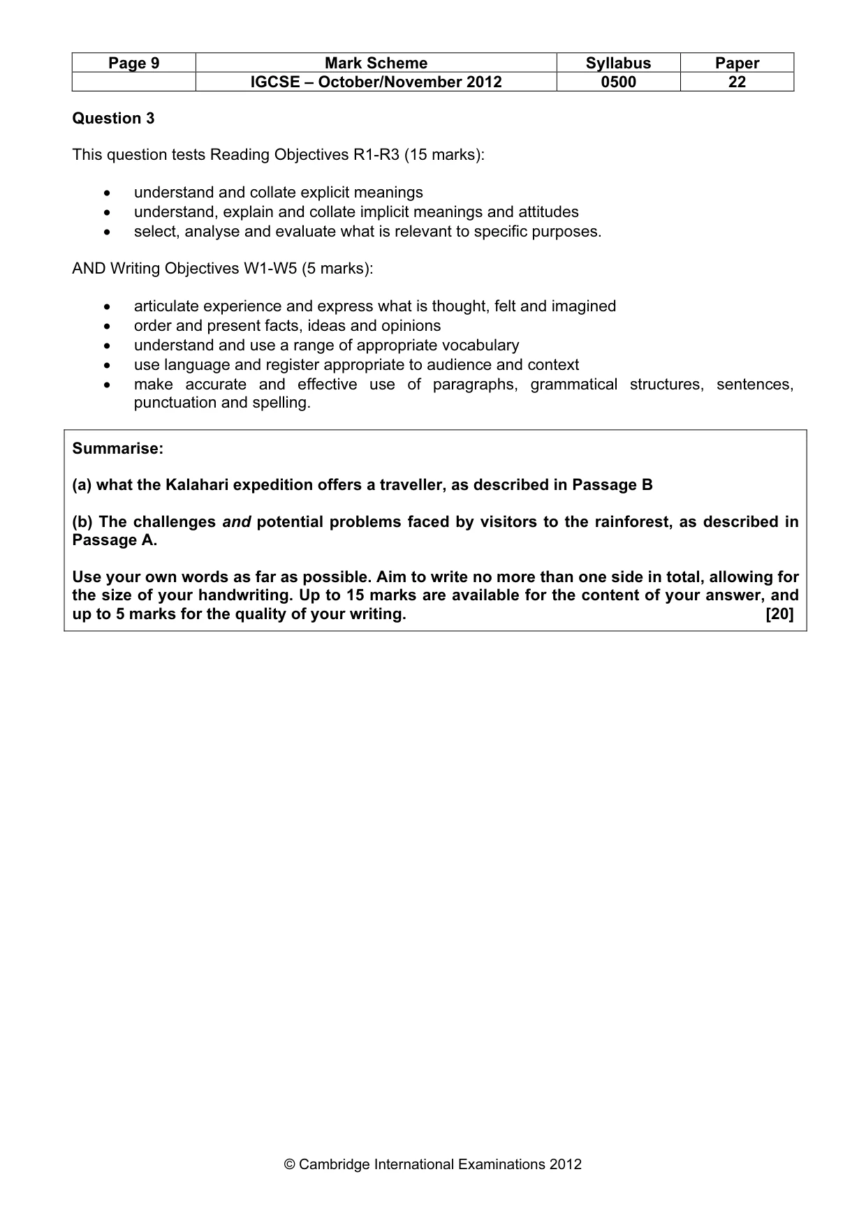 Mark scheme, page 9 of 11