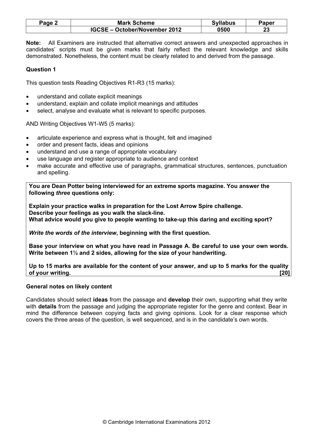 Mark scheme, page 2 of 11