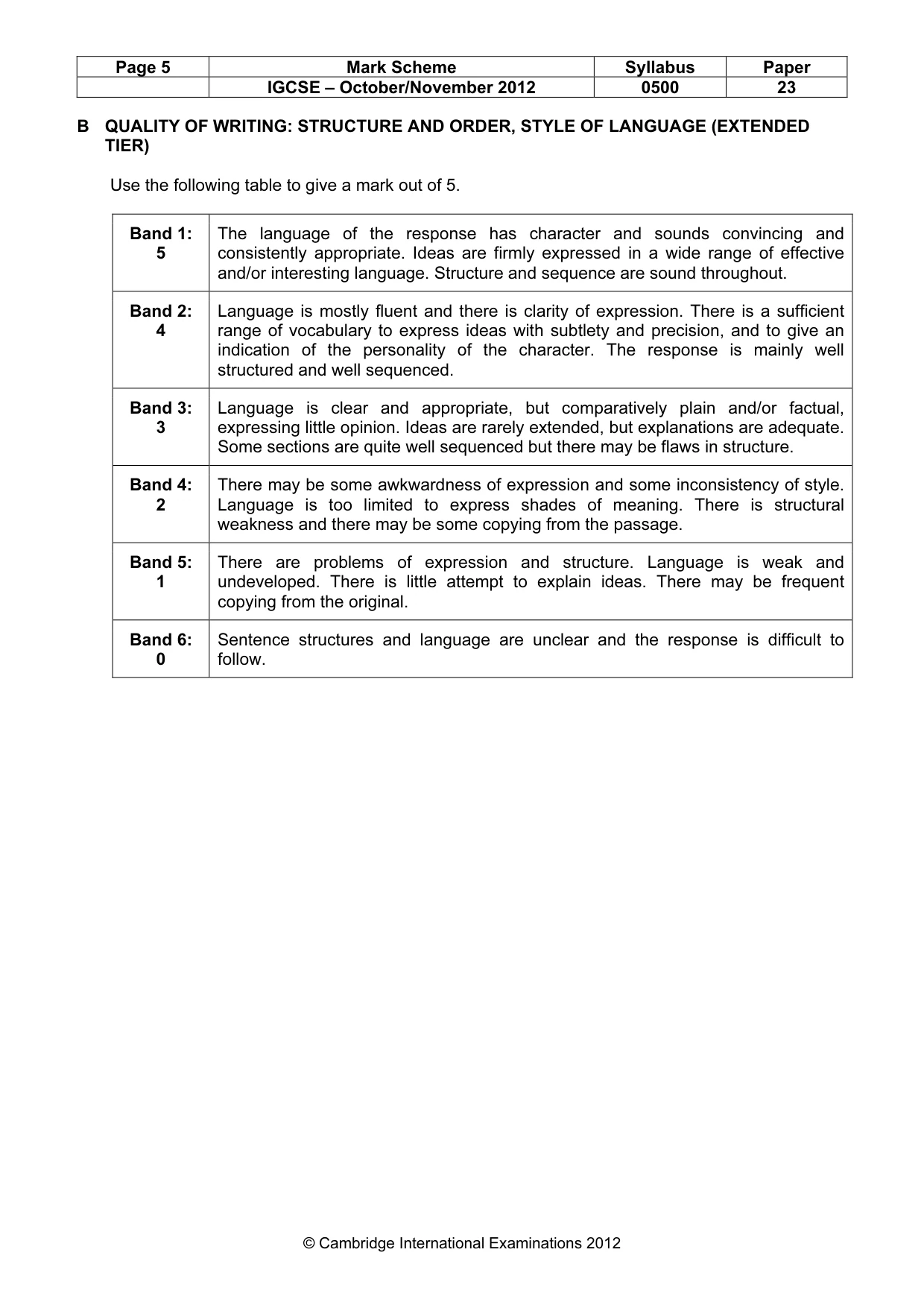 Mark scheme, page 5 of 11