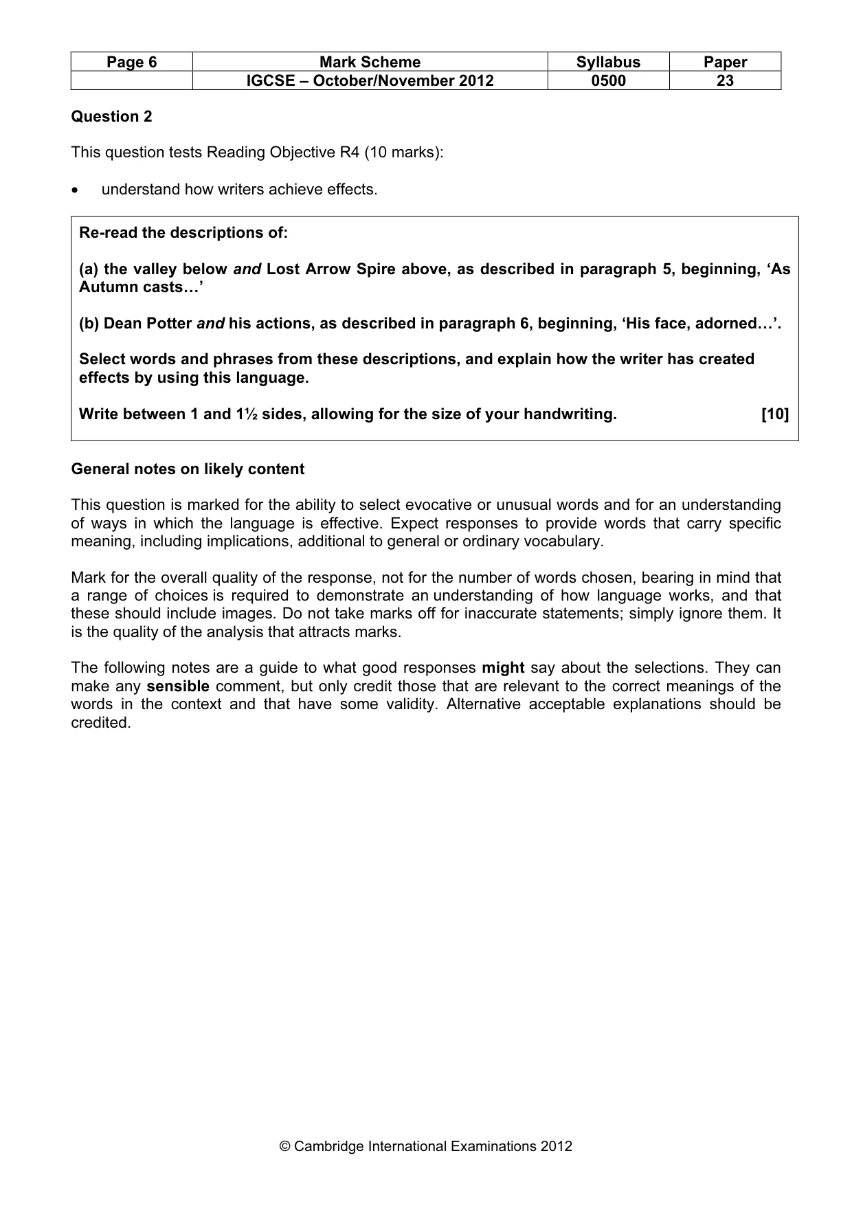 Mark scheme, page 6 of 11