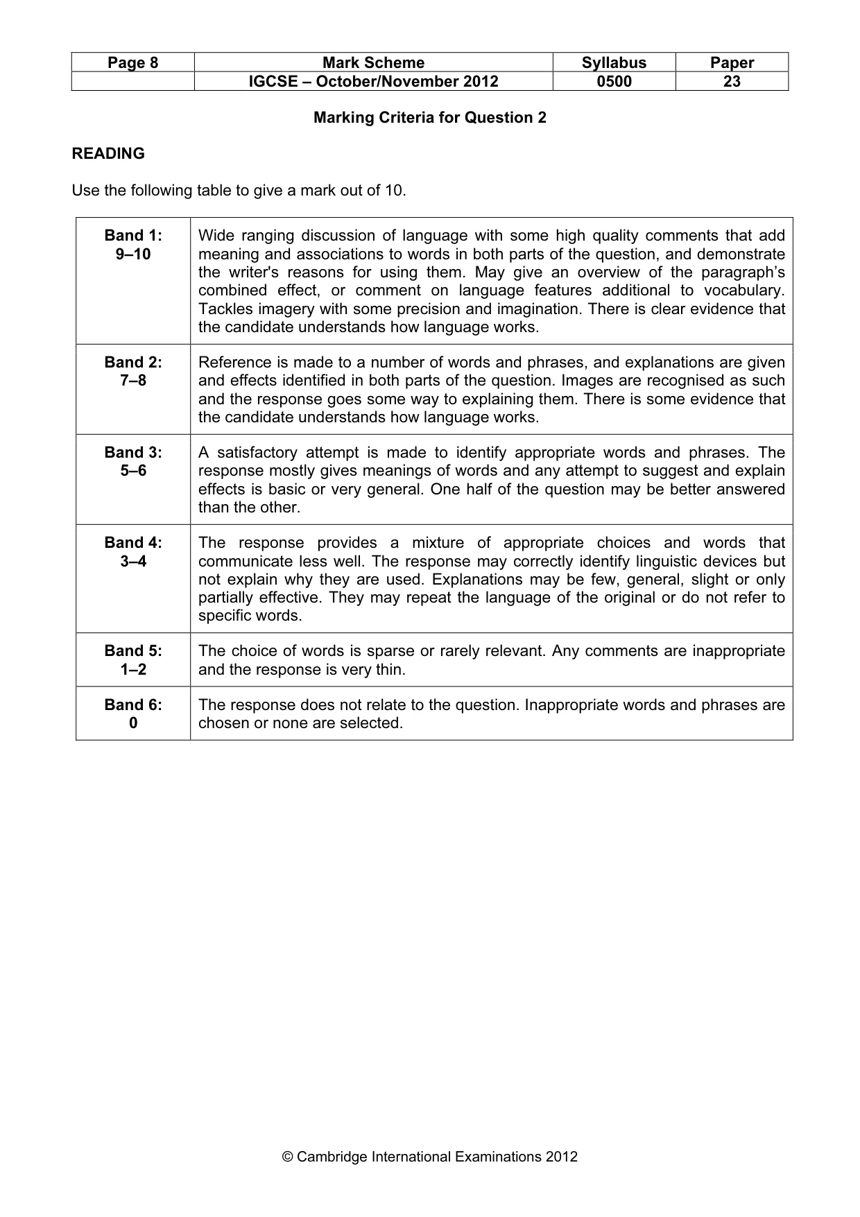 Mark scheme, page 8 of 11