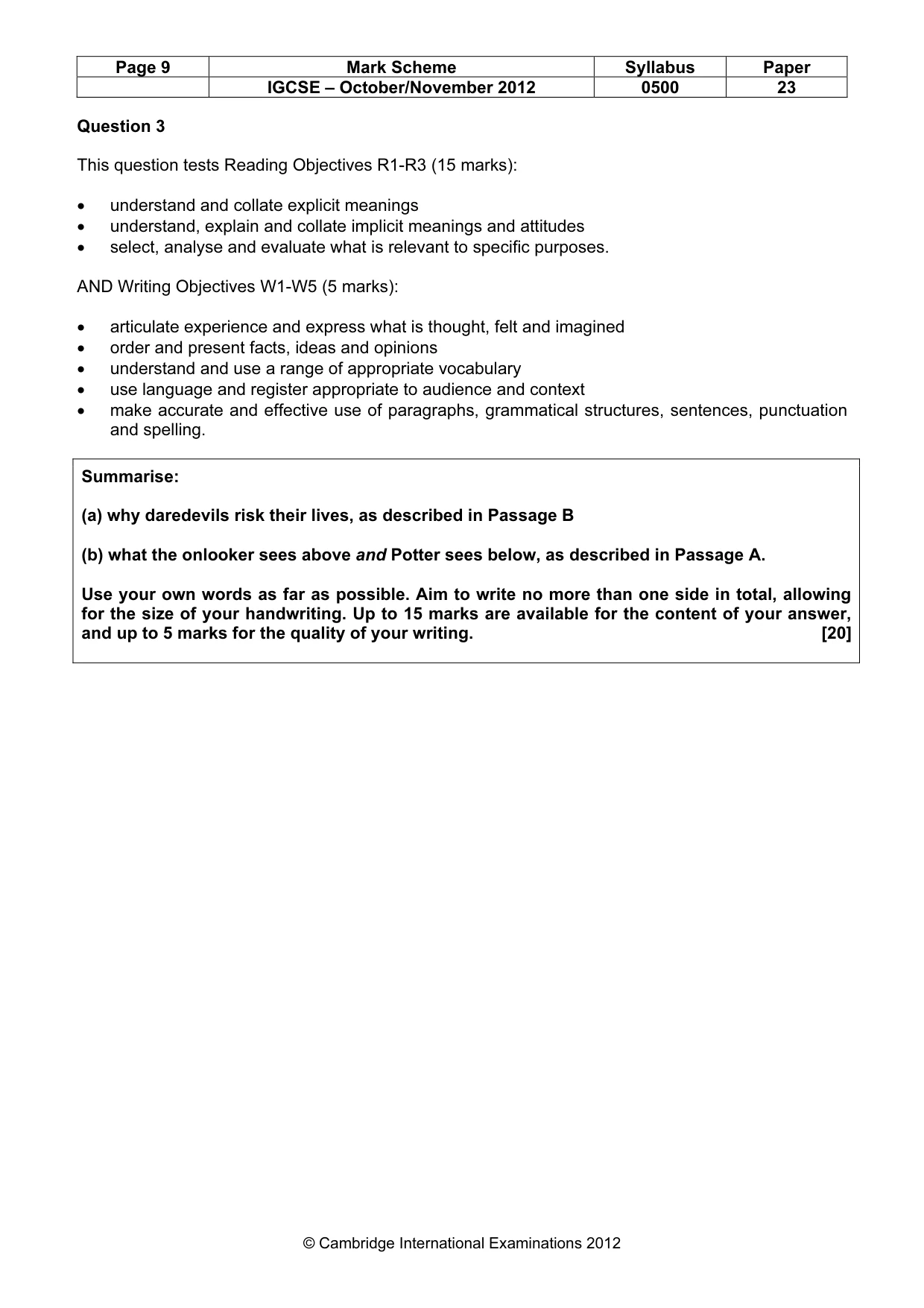 Mark scheme, page 9 of 11