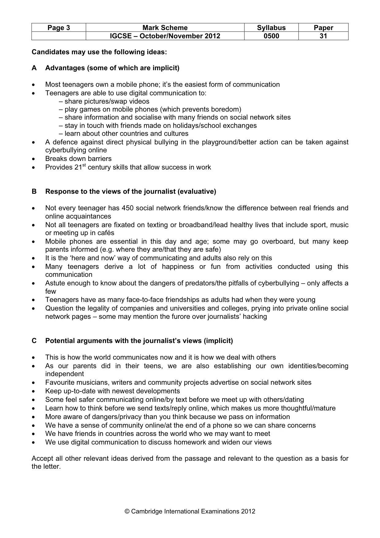 Mark scheme, page 3 of 9