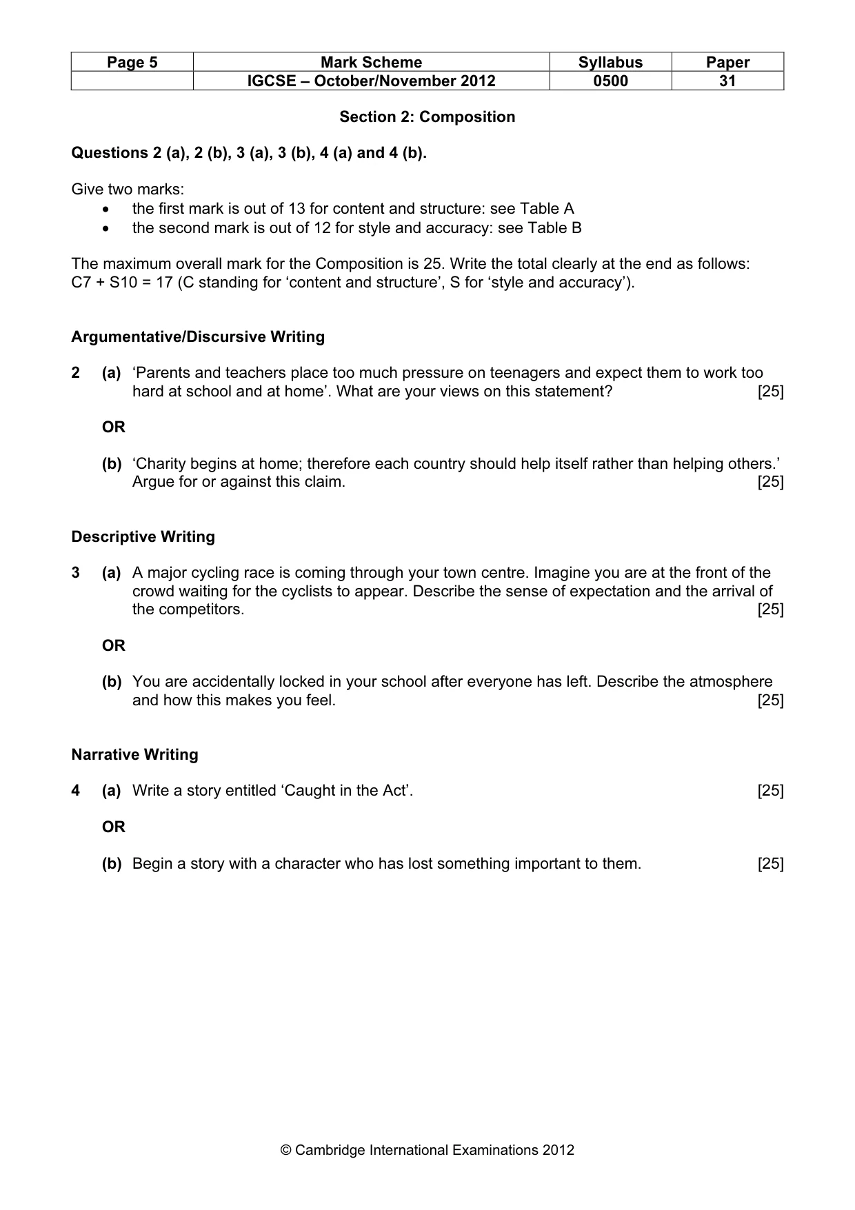 Mark scheme, page 5 of 9