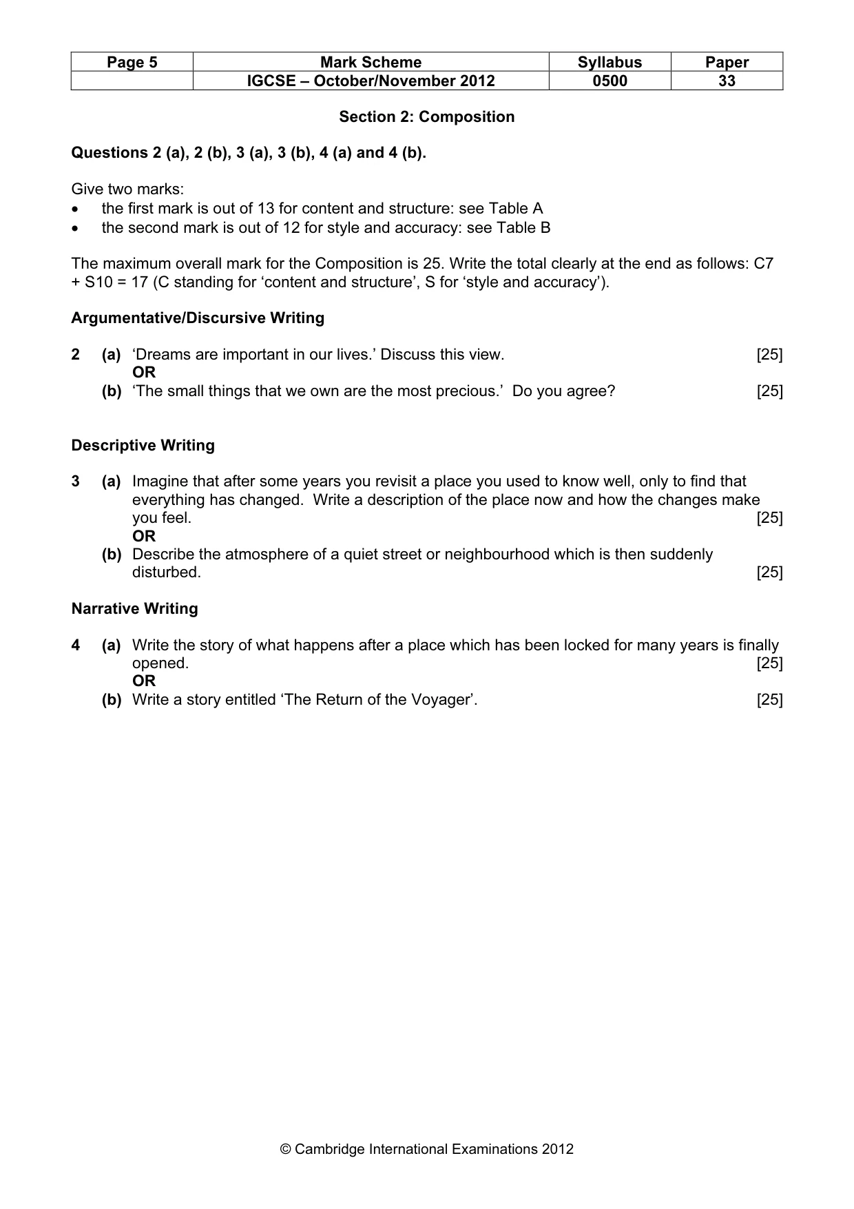 Mark scheme, page 5 of 9