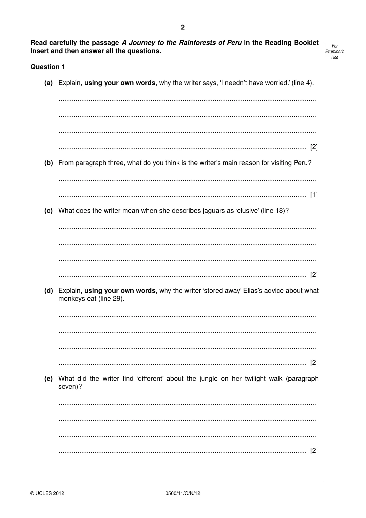 Cambridge IGCSE English - First Language 0500 2012 Oct/Nov Paper 1 · Variant 1 question paper, page 2 of 8