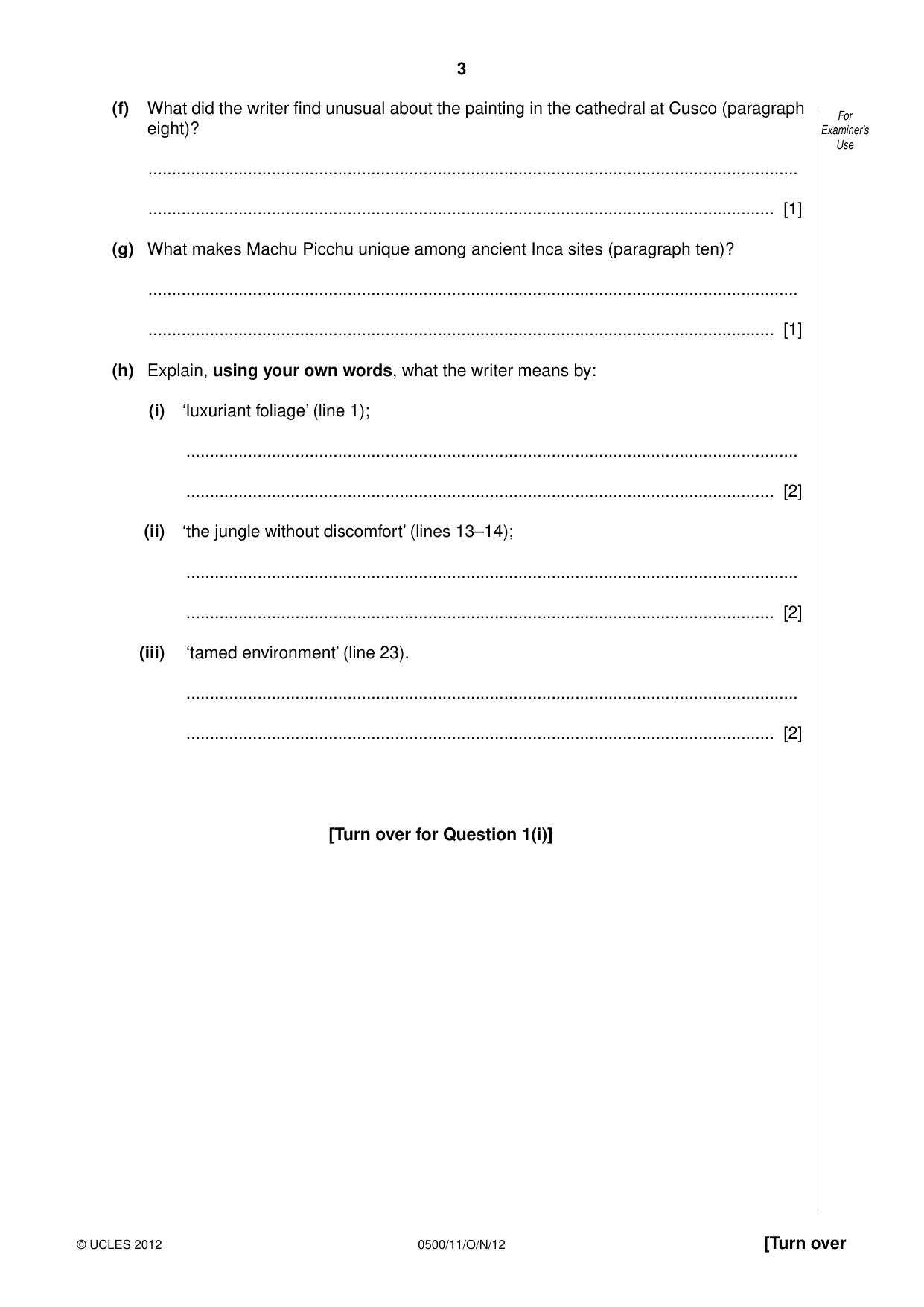 Cambridge IGCSE English - First Language 0500 2012 Oct/Nov Paper 1 · Variant 1 question paper, page 3 of 8