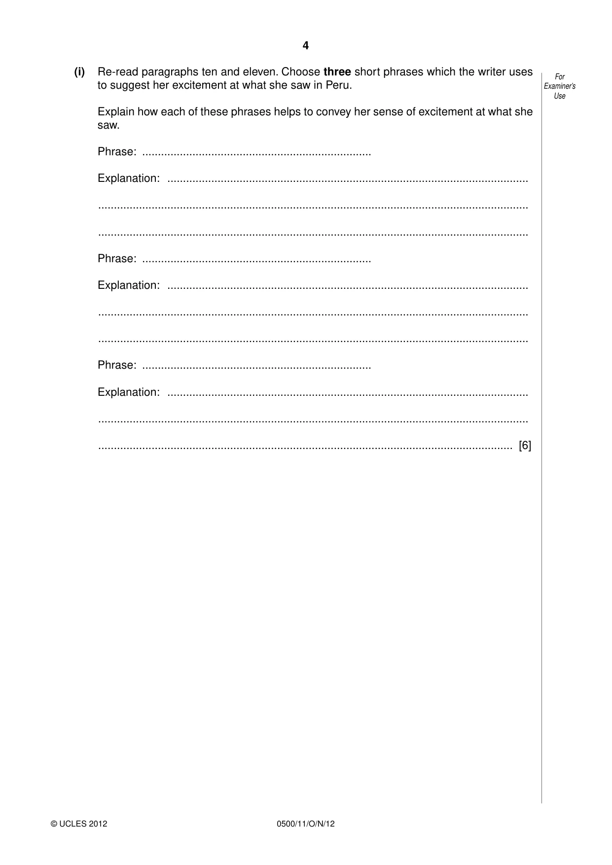 Cambridge IGCSE English - First Language 0500 2012 Oct/Nov Paper 1 · Variant 1 question paper, page 4 of 8