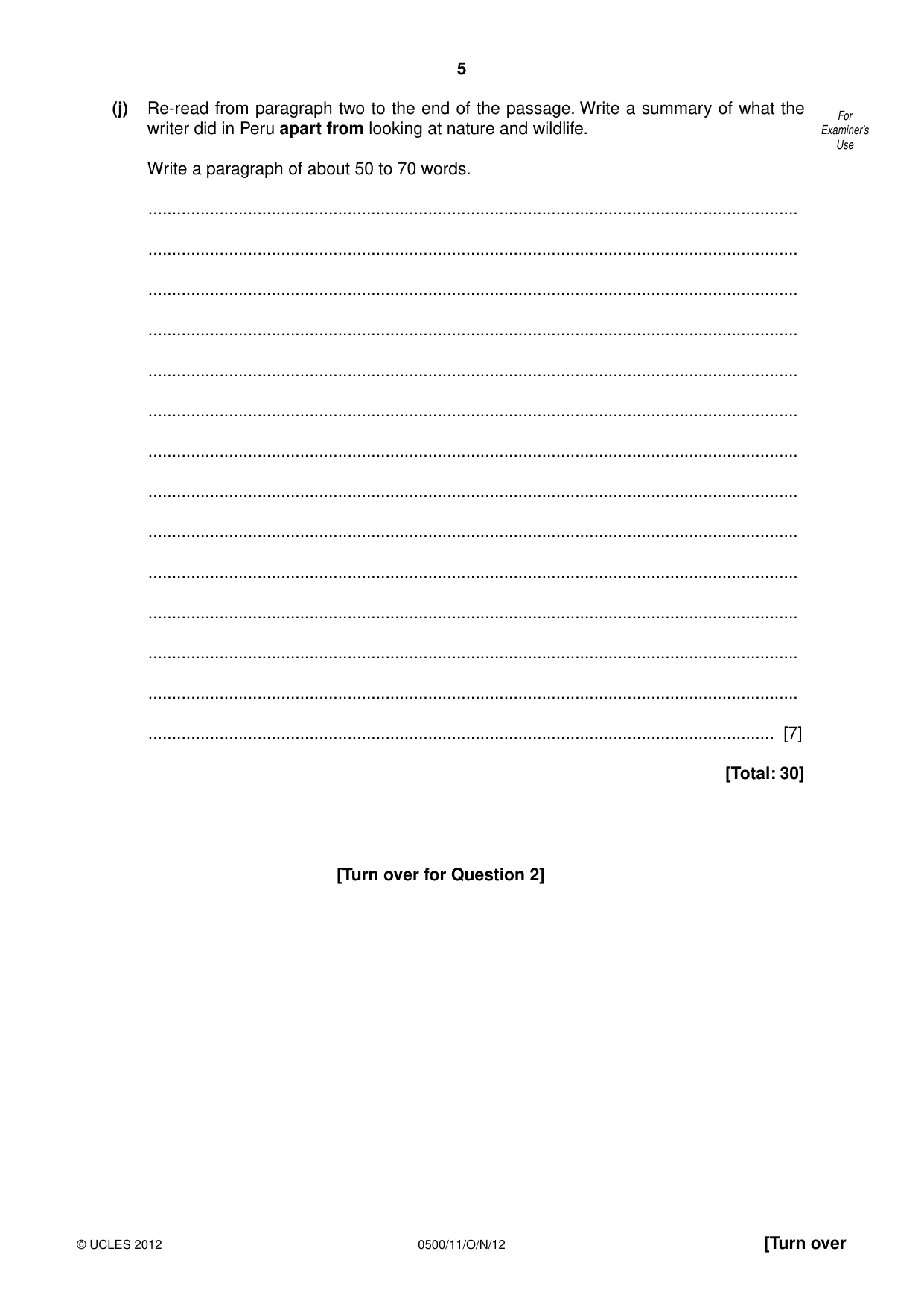 Cambridge IGCSE English - First Language 0500 2012 Oct/Nov Paper 1 · Variant 1 question paper, page 5 of 8
