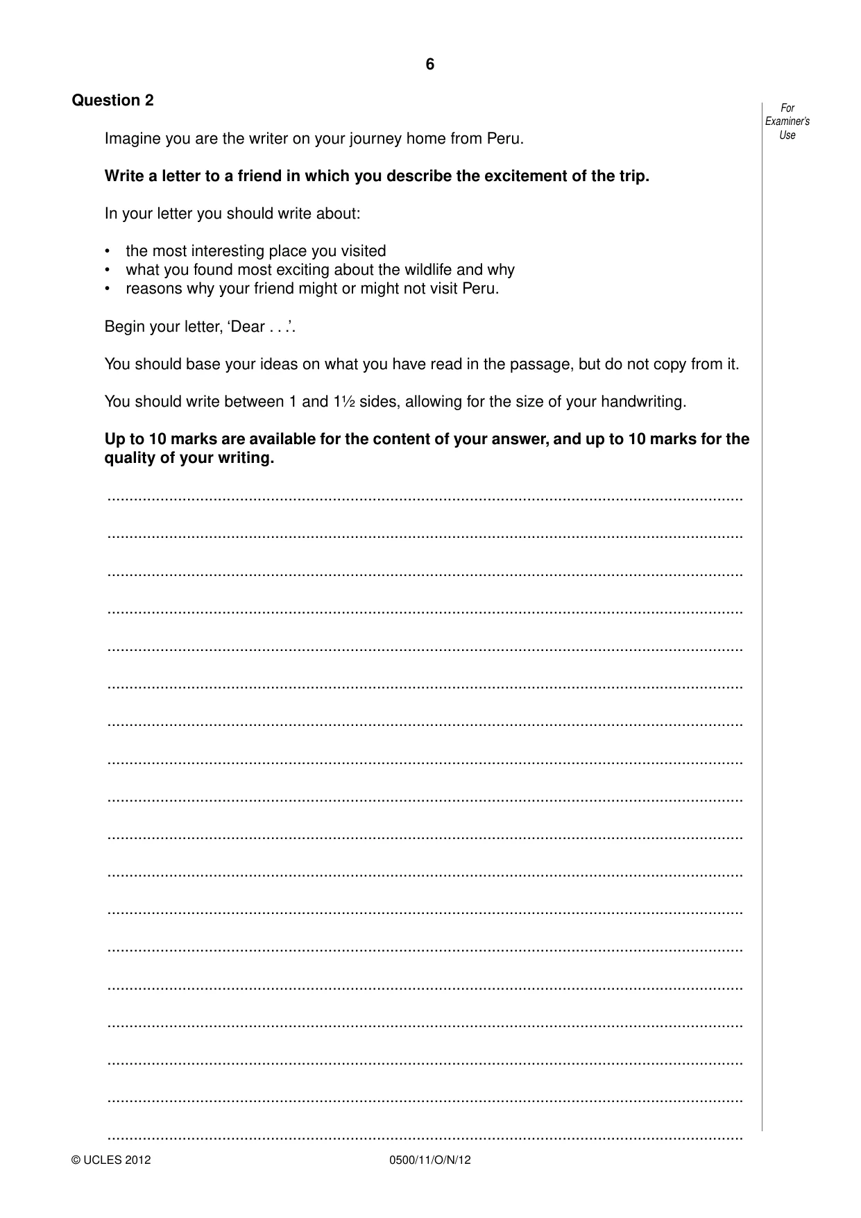 Cambridge IGCSE English - First Language 0500 2012 Oct/Nov Paper 1 · Variant 1 question paper, page 6 of 8