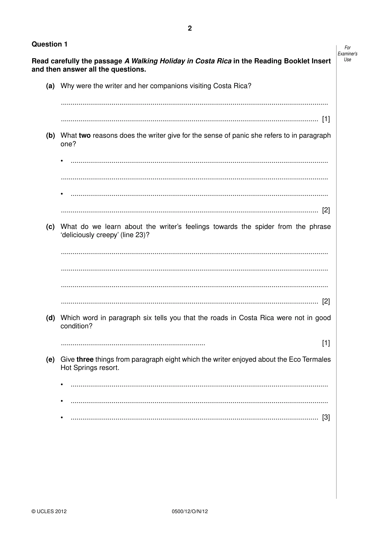 Cambridge IGCSE English - First Language 0500 2012 Oct/Nov Paper 1 · Variant 2 question paper, page 2 of 8
