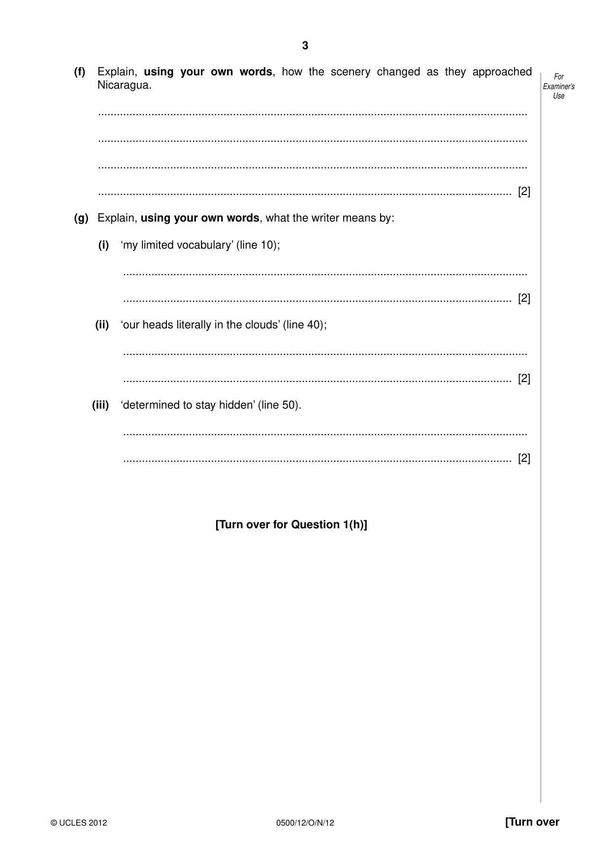 Cambridge IGCSE English - First Language 0500 2012 Oct/Nov Paper 1 · Variant 2 question paper, page 3 of 8
