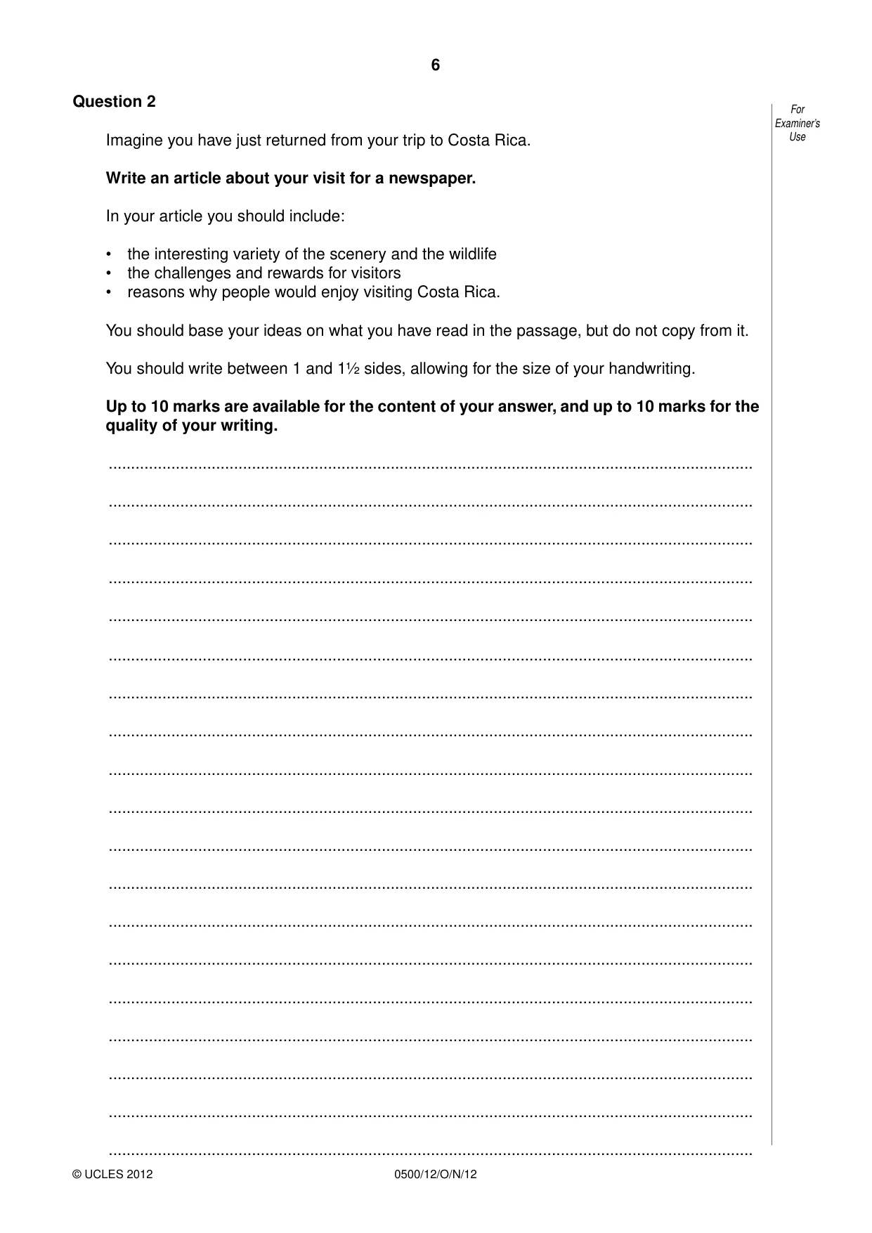 Cambridge IGCSE English - First Language 0500 2012 Oct/Nov Paper 1 · Variant 2 question paper, page 6 of 8
