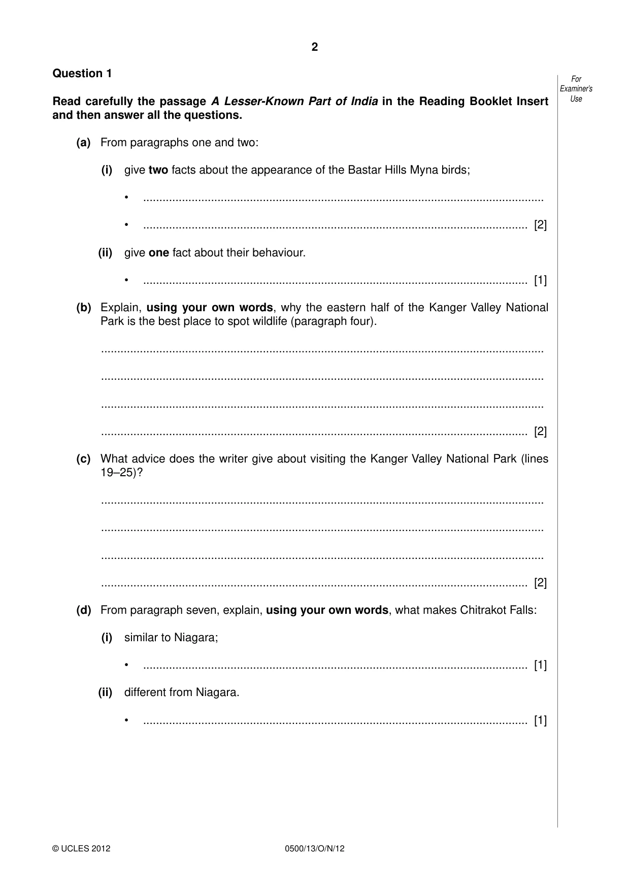 Cambridge IGCSE English - First Language 0500 2012 Oct/Nov Paper 1 · Variant 3 question paper, page 2 of 8