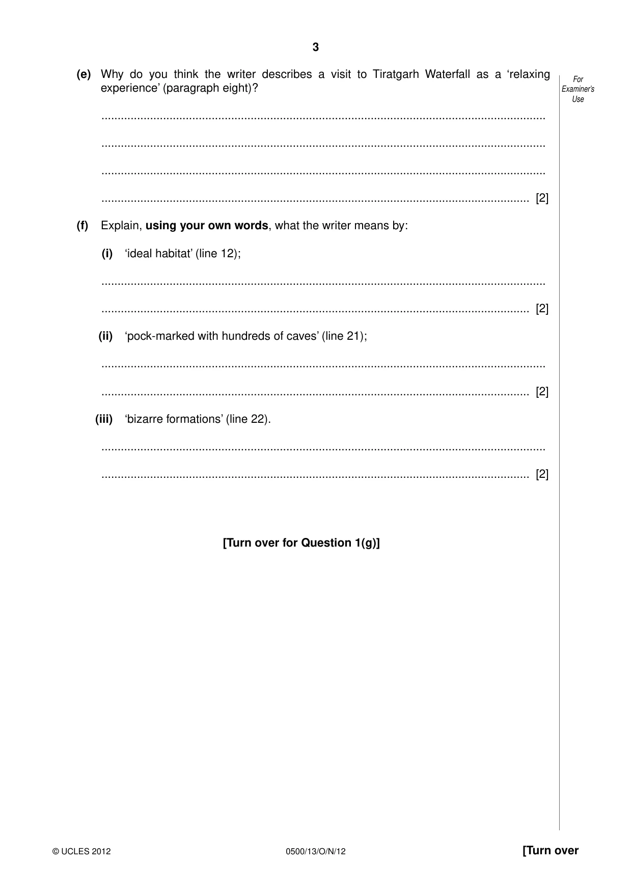Cambridge IGCSE English - First Language 0500 2012 Oct/Nov Paper 1 · Variant 3 question paper, page 3 of 8
