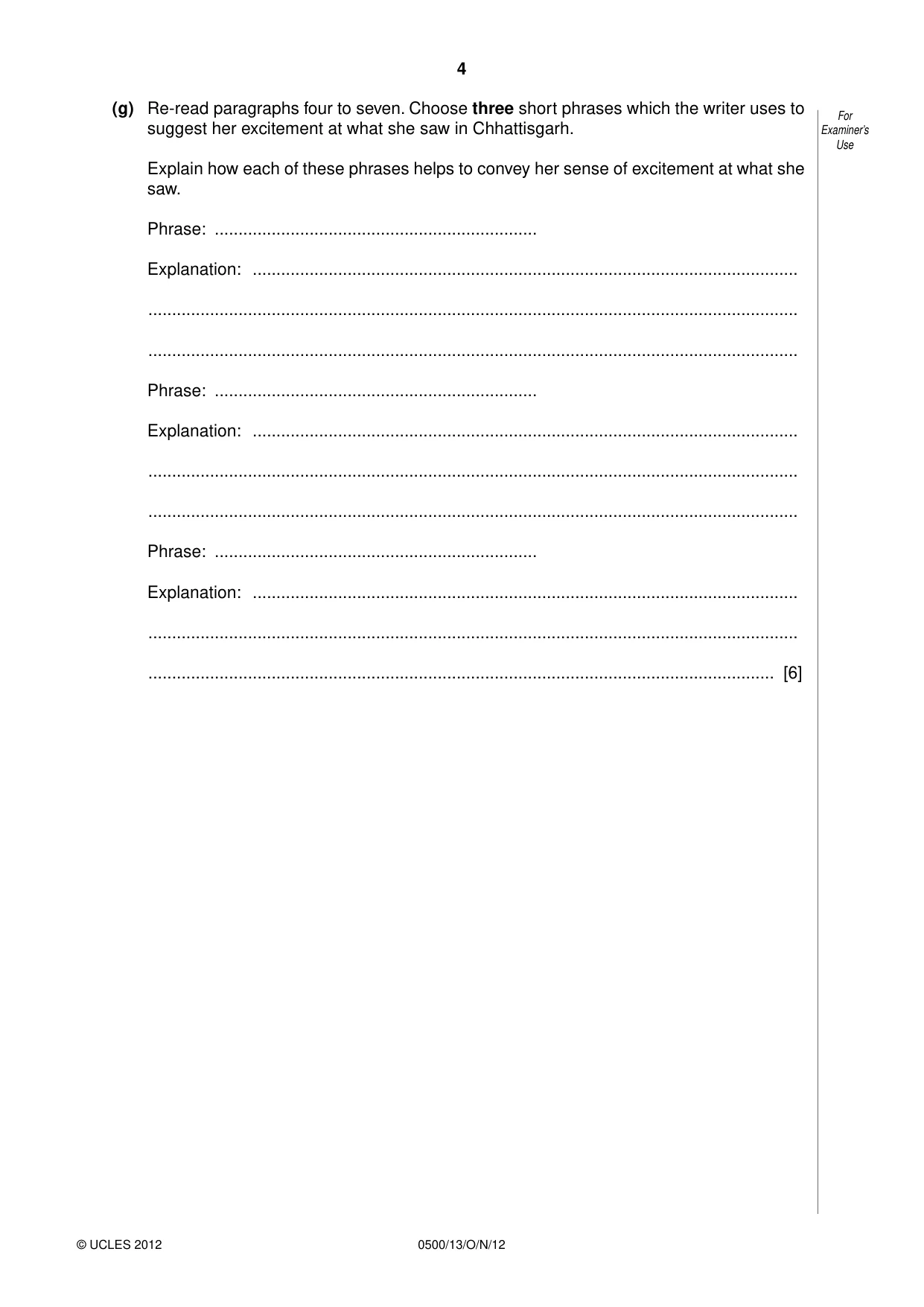 Cambridge IGCSE English - First Language 0500 2012 Oct/Nov Paper 1 · Variant 3 question paper, page 4 of 8