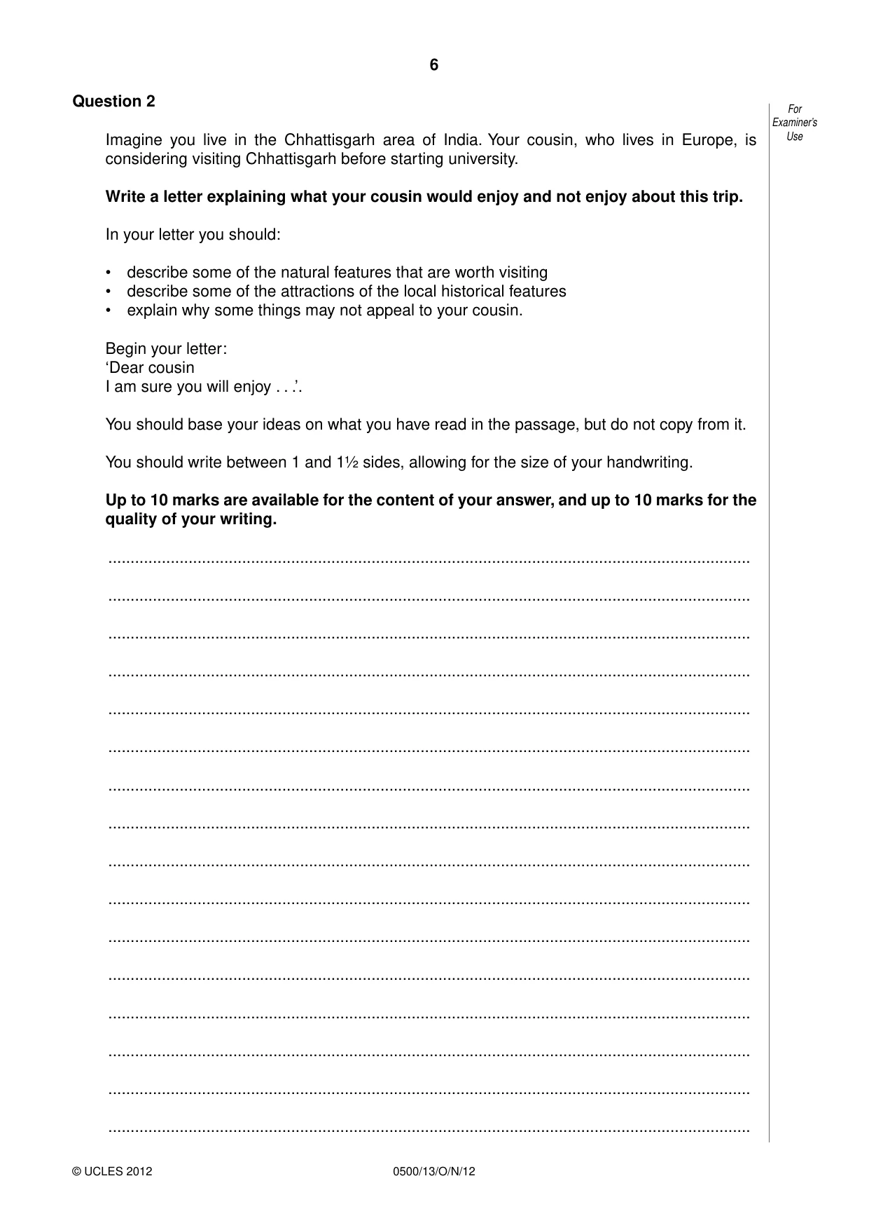 Cambridge IGCSE English - First Language 0500 2012 Oct/Nov Paper 1 · Variant 3 question paper, page 6 of 8