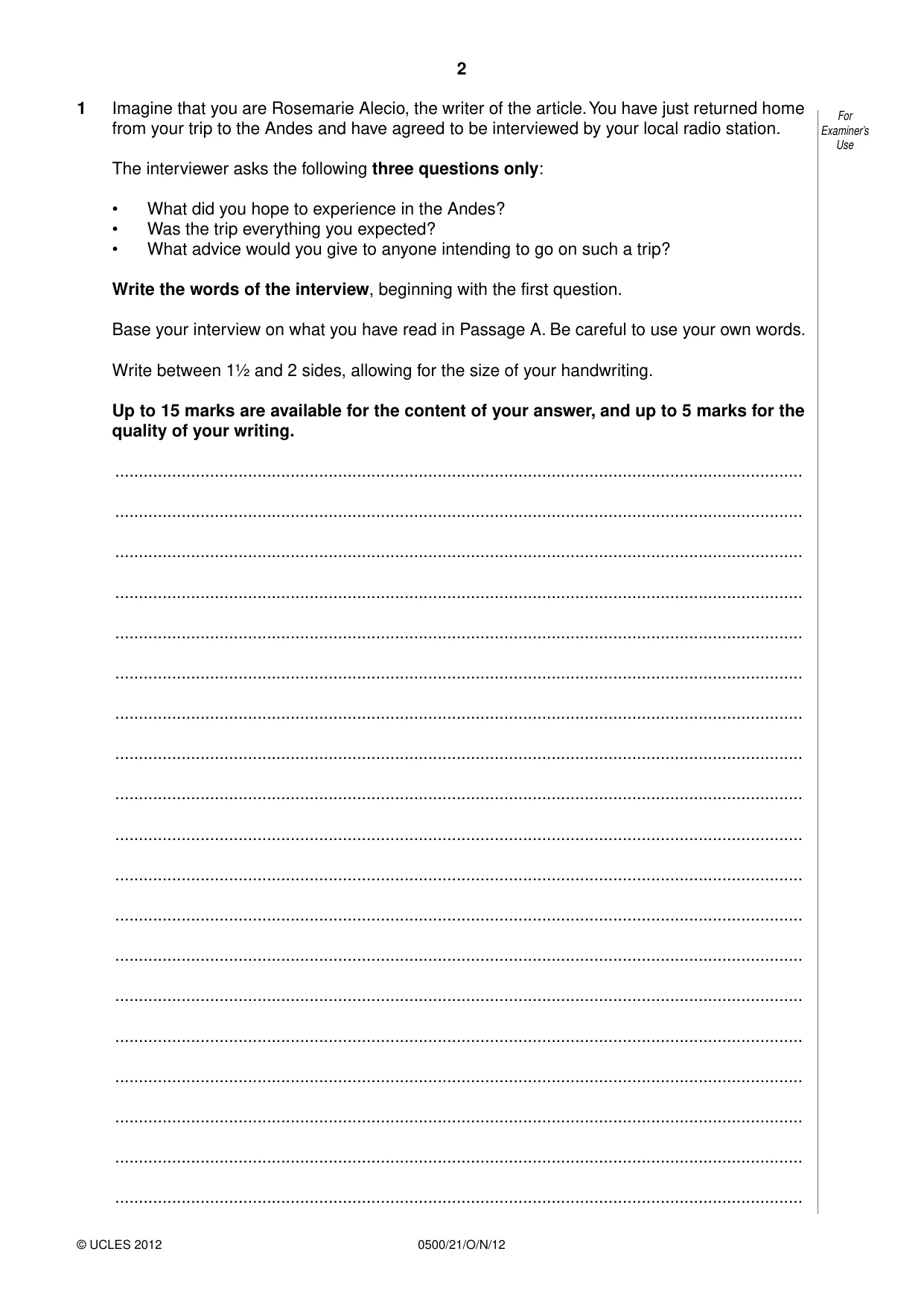 Cambridge IGCSE English - First Language 0500 2012 Oct/Nov Paper 2 · Variant 1 question paper, page 2 of 12
