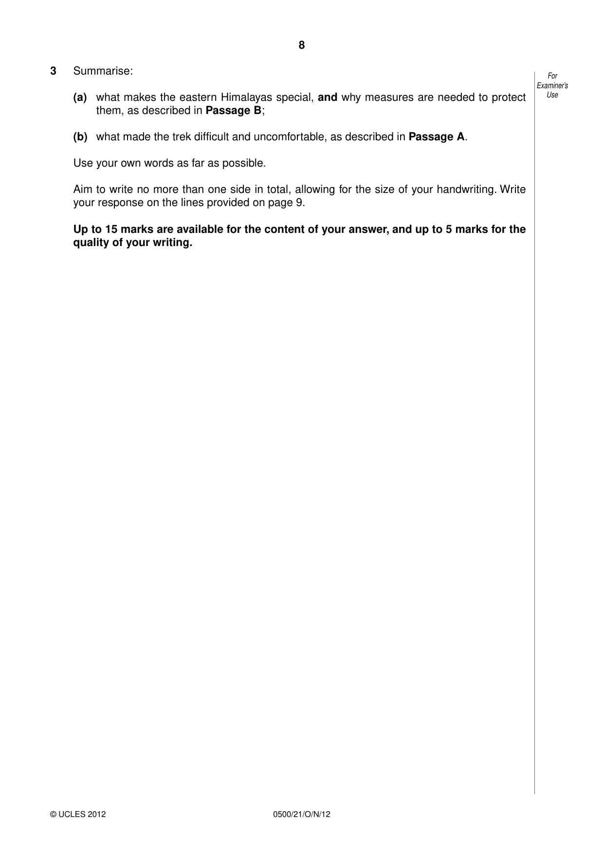 Cambridge IGCSE English - First Language 0500 2012 Oct/Nov Paper 2 · Variant 1 question paper, page 8 of 12