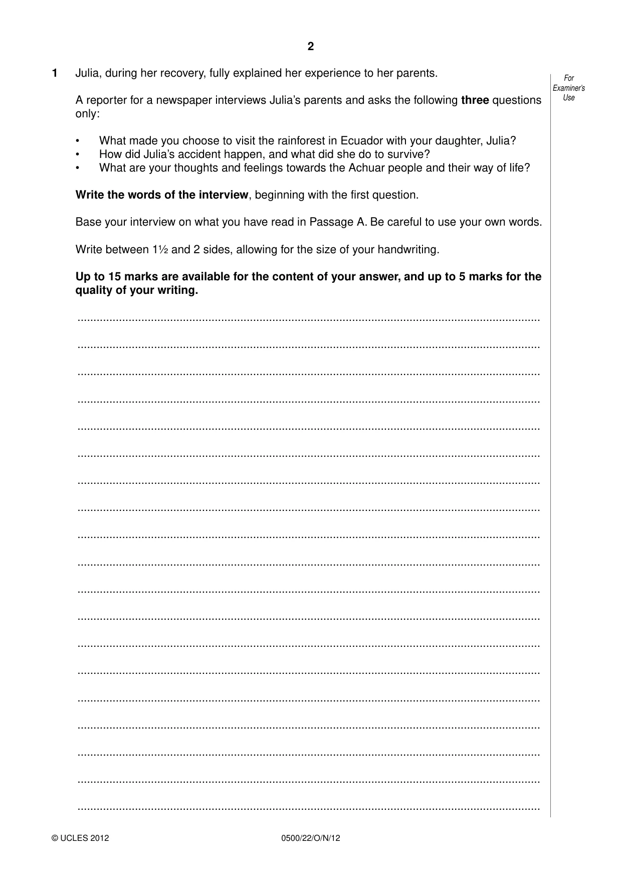 Cambridge IGCSE English - First Language 0500 2012 Oct/Nov Paper 2 · Variant 2 question paper, page 2 of 12