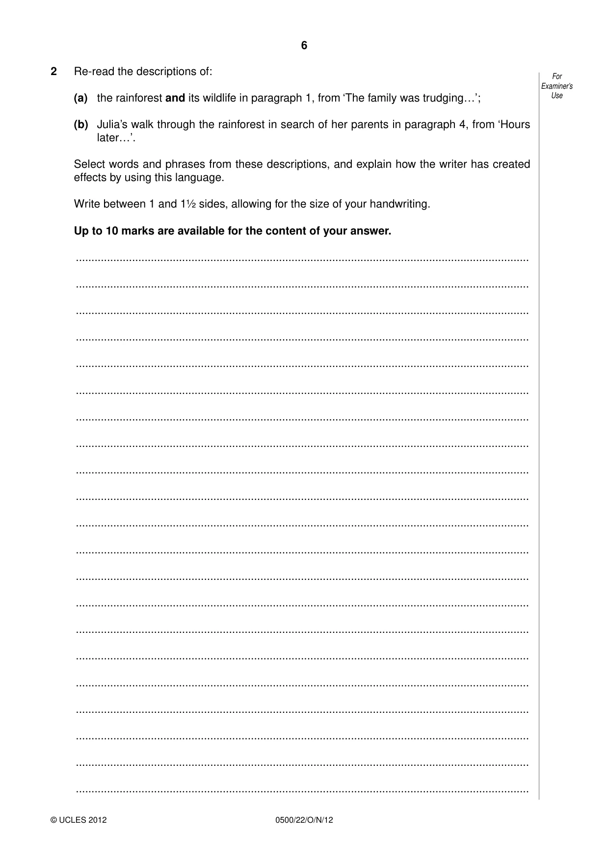 Cambridge IGCSE English - First Language 0500 2012 Oct/Nov Paper 2 · Variant 2 question paper, page 6 of 12