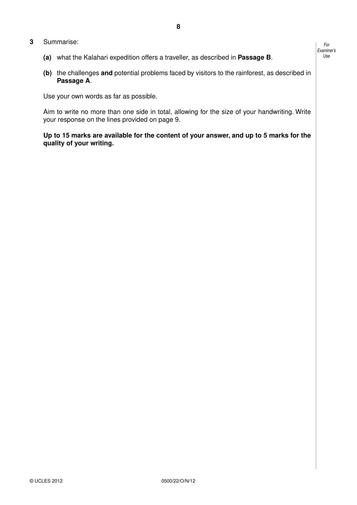 Cambridge IGCSE English - First Language 0500 2012 Oct/Nov Paper 2 · Variant 2 question paper, page 8 of 12