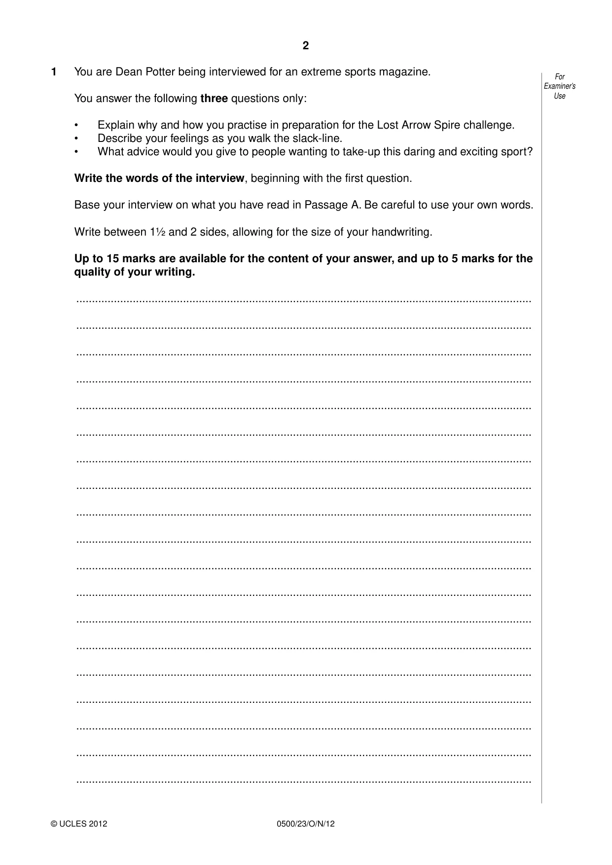 Cambridge IGCSE English - First Language 0500 2012 Oct/Nov Paper 2 · Variant 3 question paper, page 2 of 12