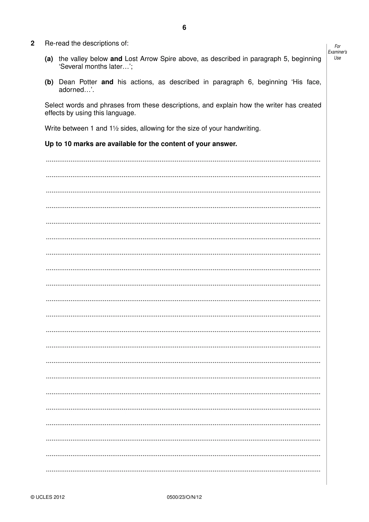 Cambridge IGCSE English - First Language 0500 2012 Oct/Nov Paper 2 · Variant 3 question paper, page 6 of 12