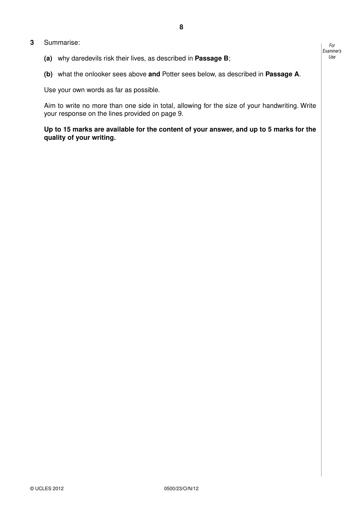 Cambridge IGCSE English - First Language 0500 2012 Oct/Nov Paper 2 · Variant 3 question paper, page 8 of 12