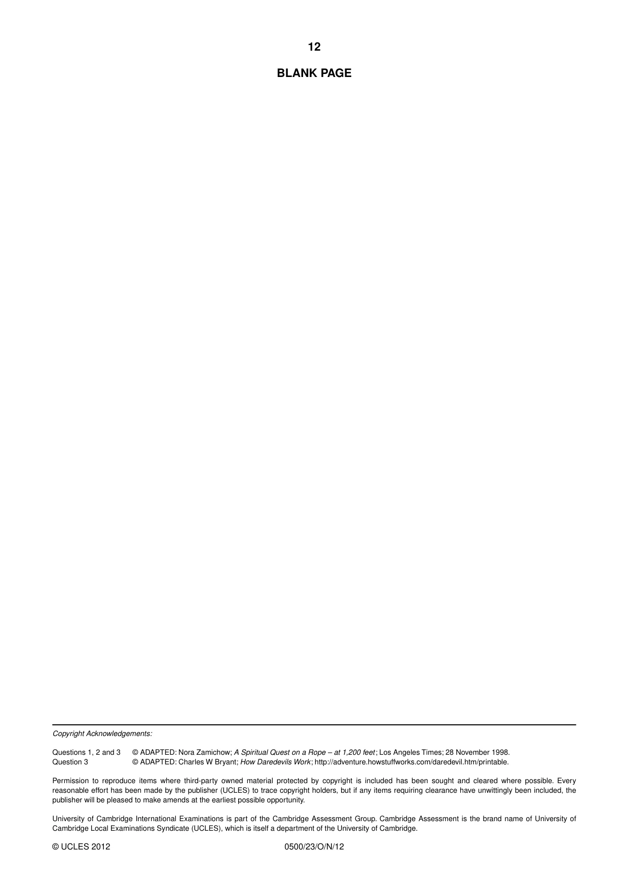 Cambridge IGCSE English - First Language 0500 2012 Oct/Nov Paper 2 · Variant 3 question paper, page 12 of 12