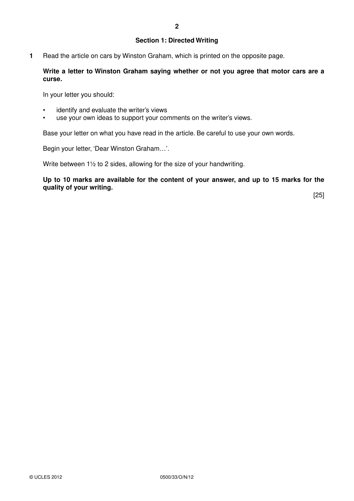 Cambridge IGCSE English - First Language 0500 2012 Oct/Nov Paper 3 · Variant 3 question paper, page 2 of 4