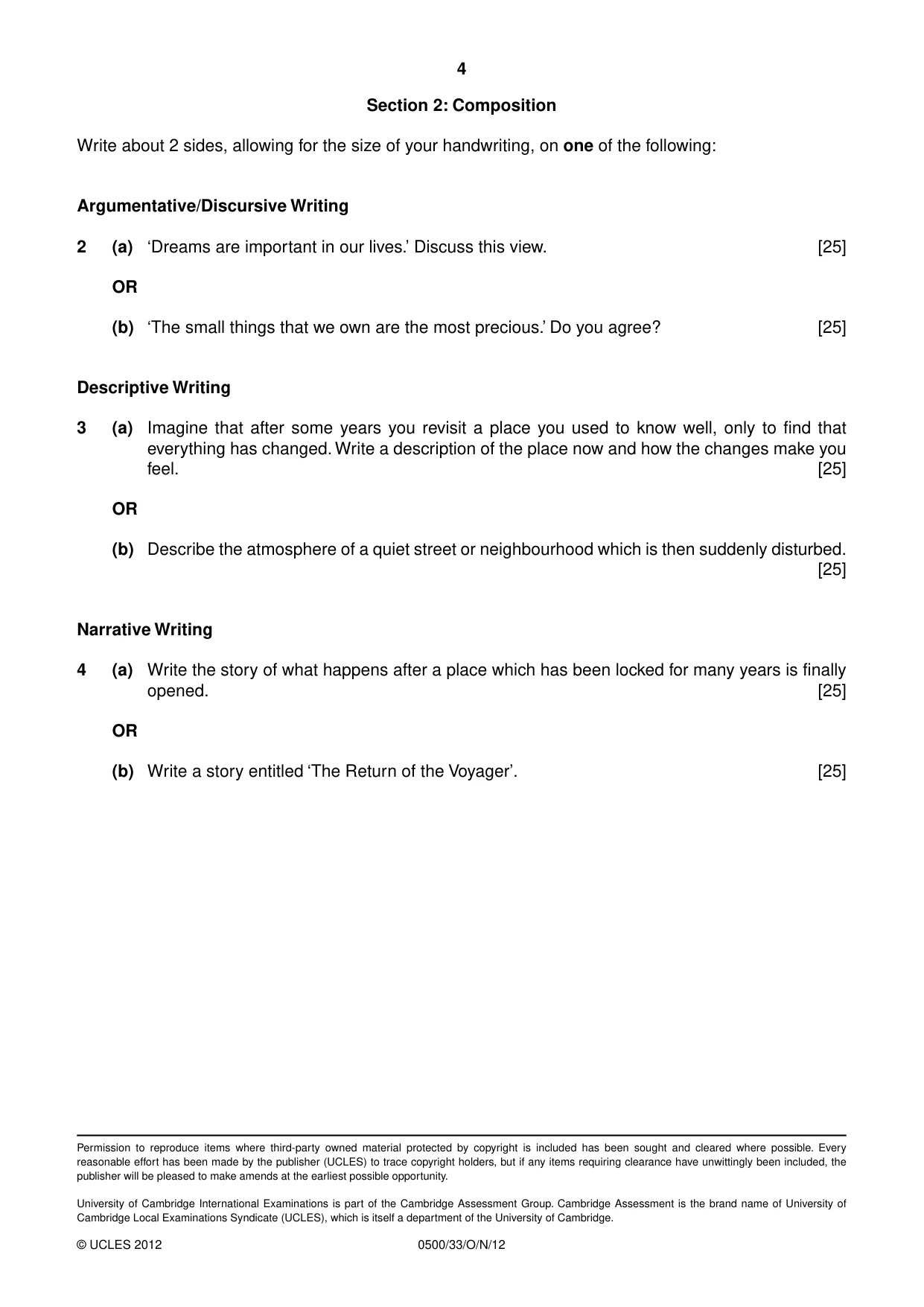 Cambridge IGCSE English - First Language 0500 2012 Oct/Nov Paper 3 · Variant 3 question paper, page 4 of 4