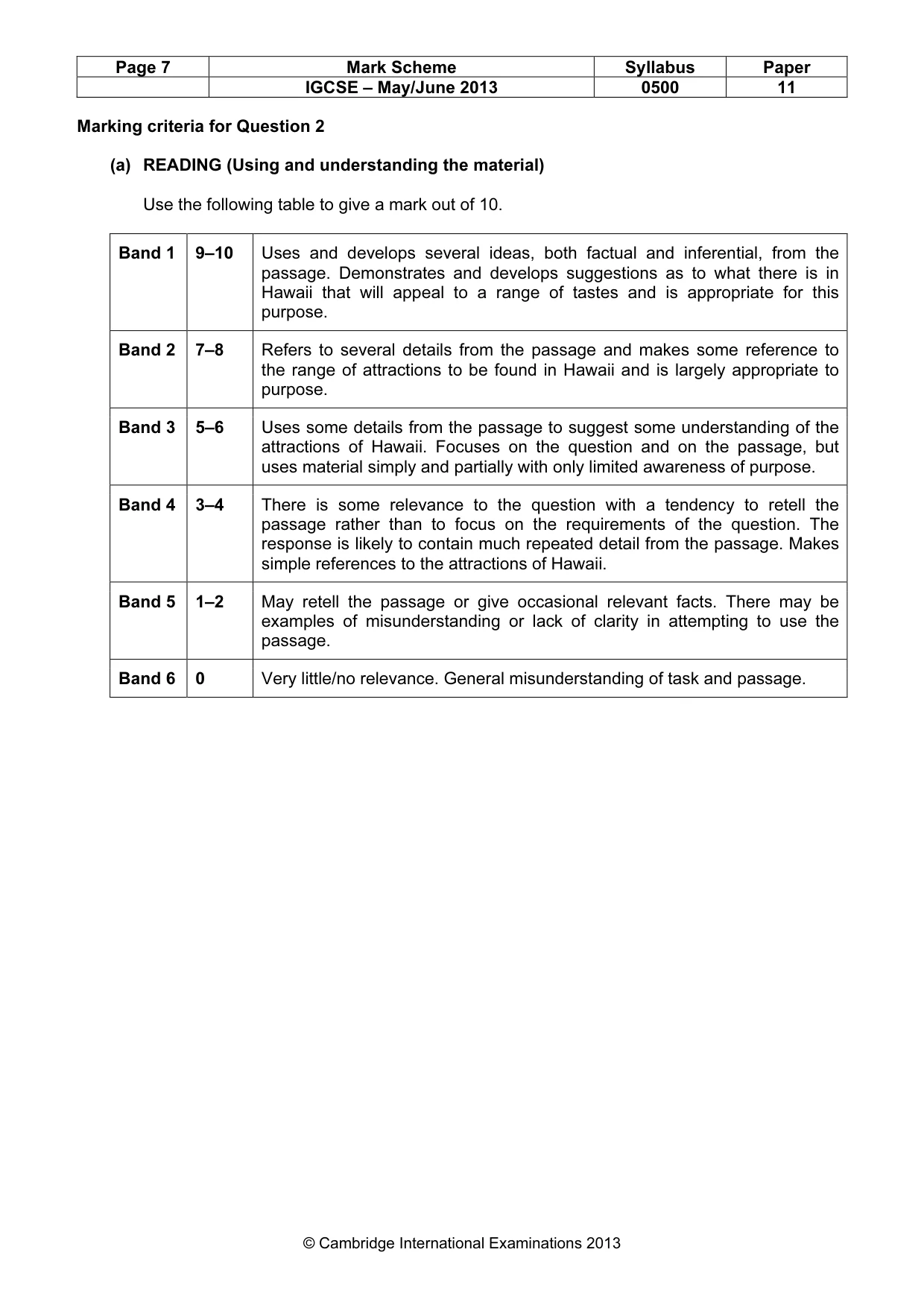 Mark scheme, page 7 of 8