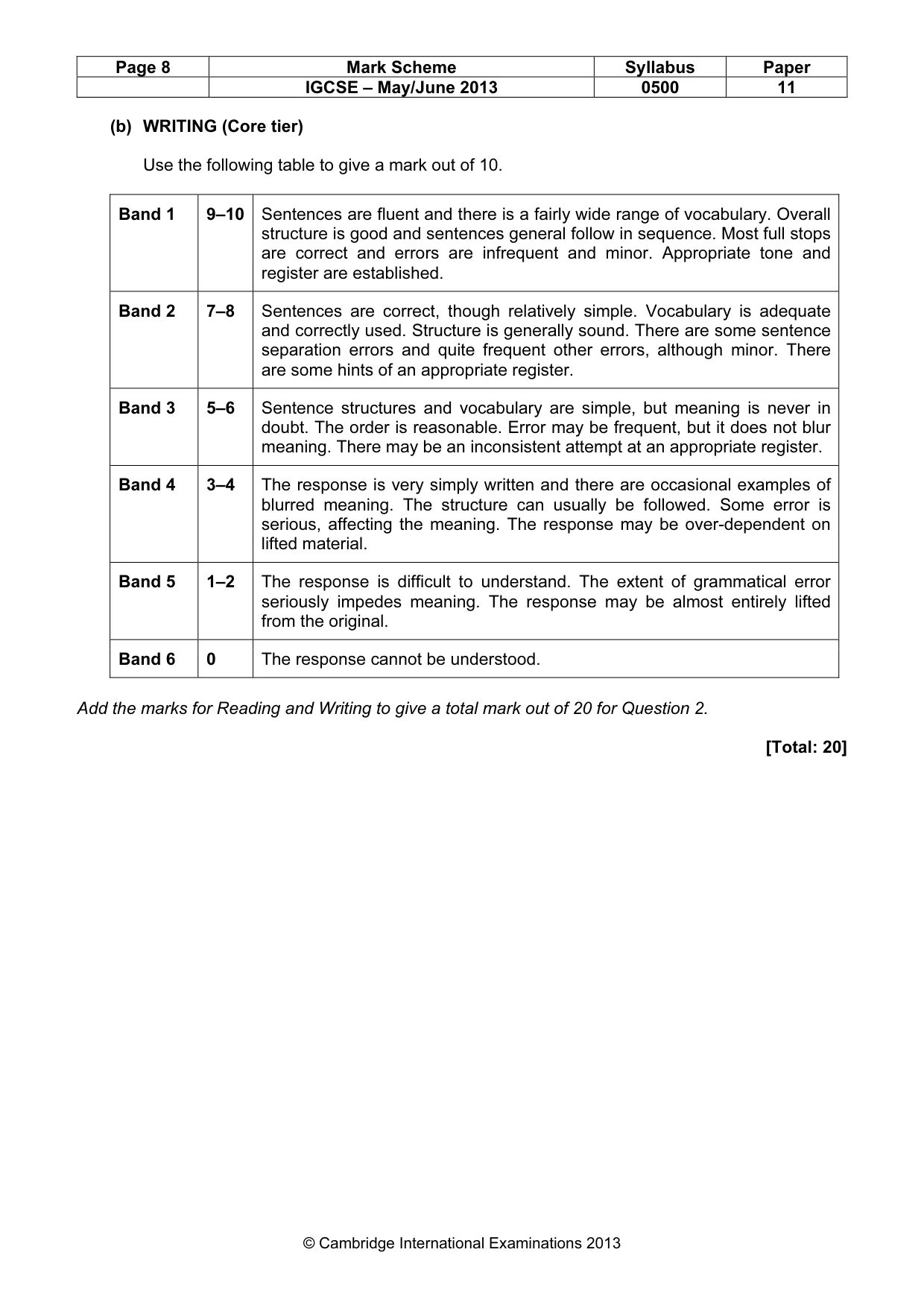 Mark scheme, page 8 of 8