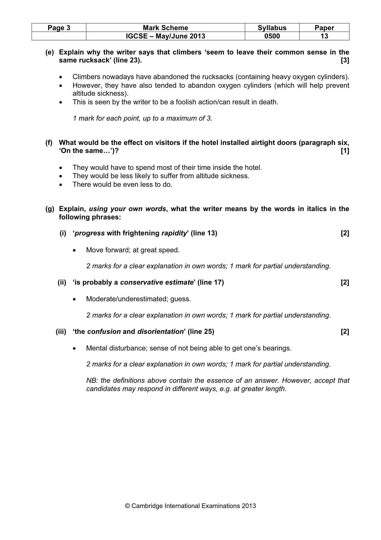 Mark scheme, page 3 of 8