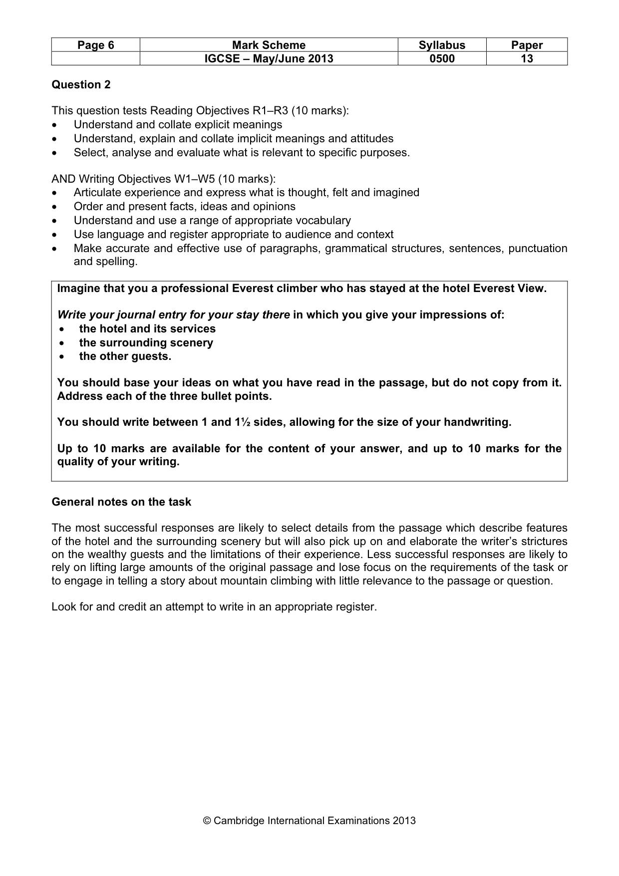 Mark scheme, page 6 of 8