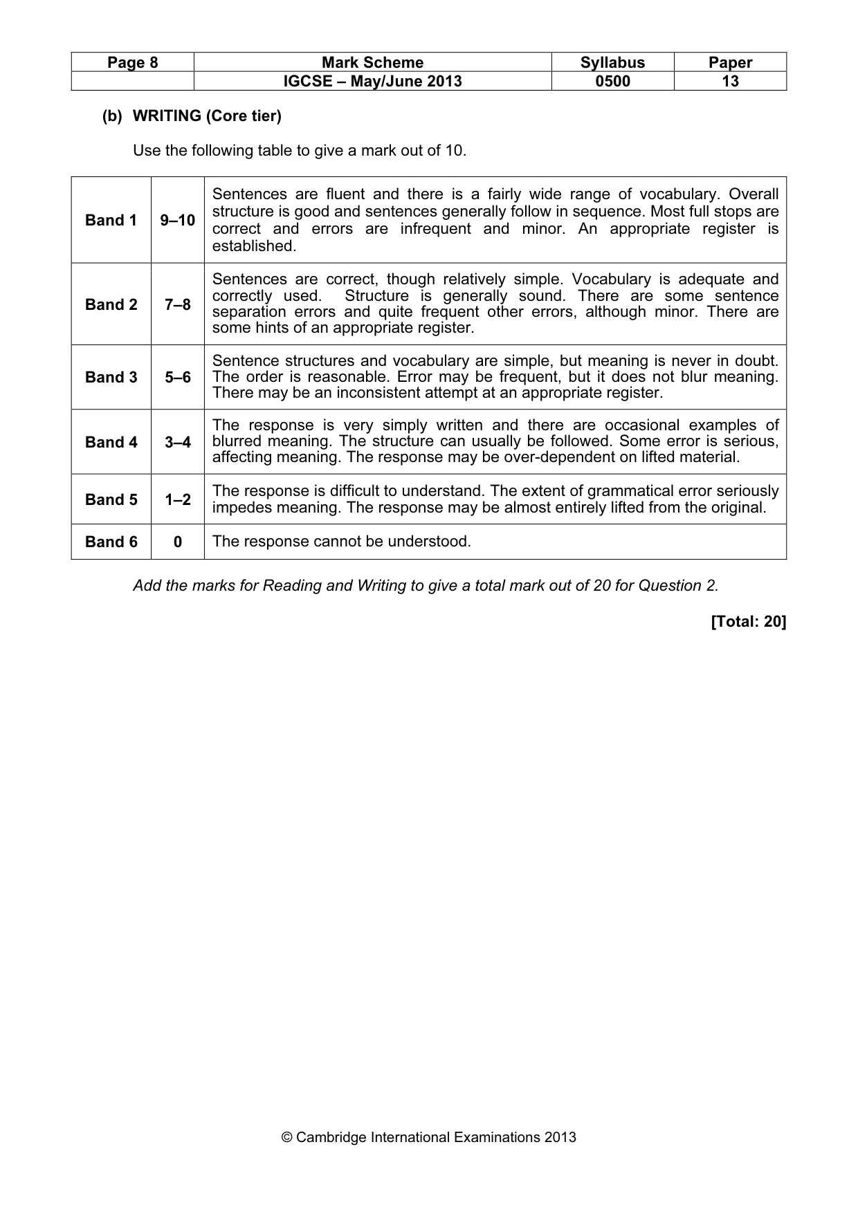 Mark scheme, page 8 of 8