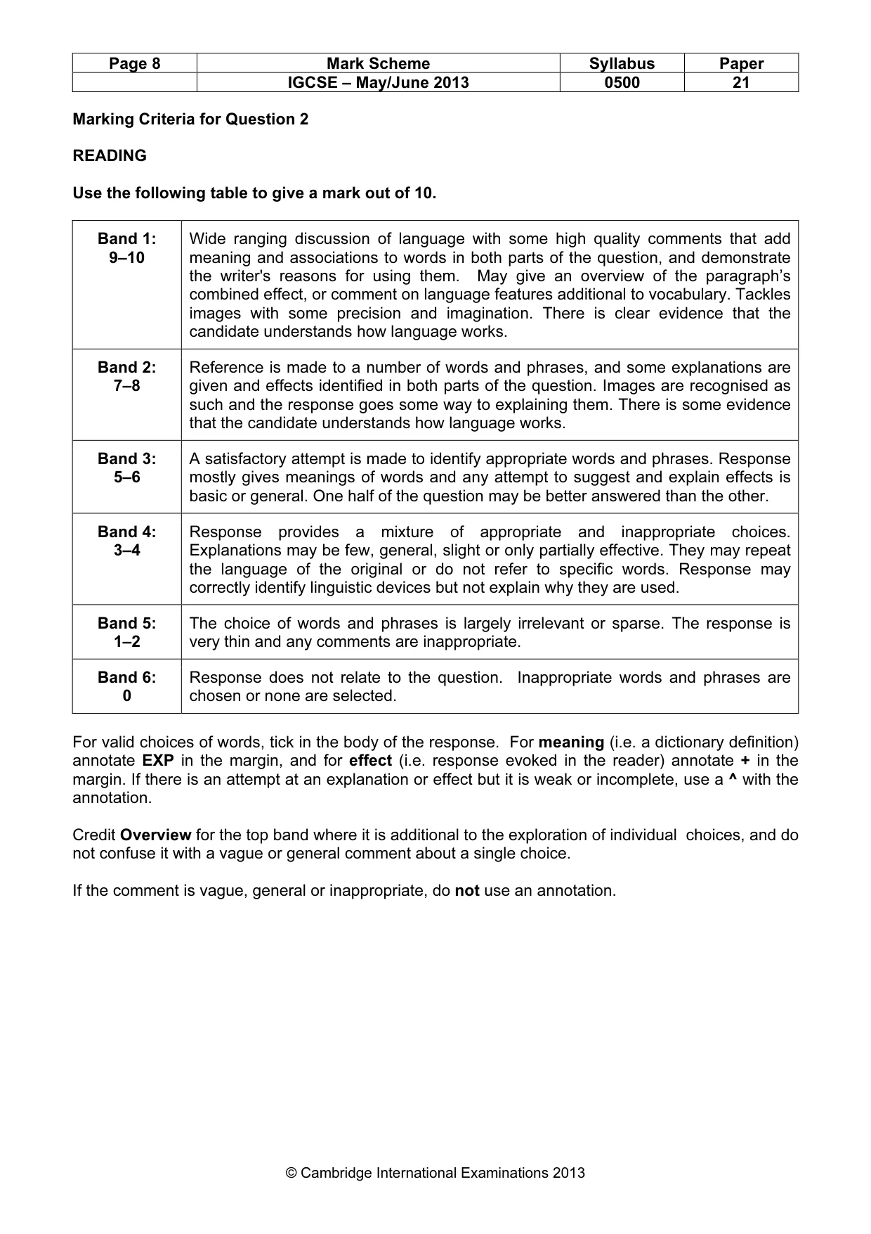 Mark scheme, page 8 of 11