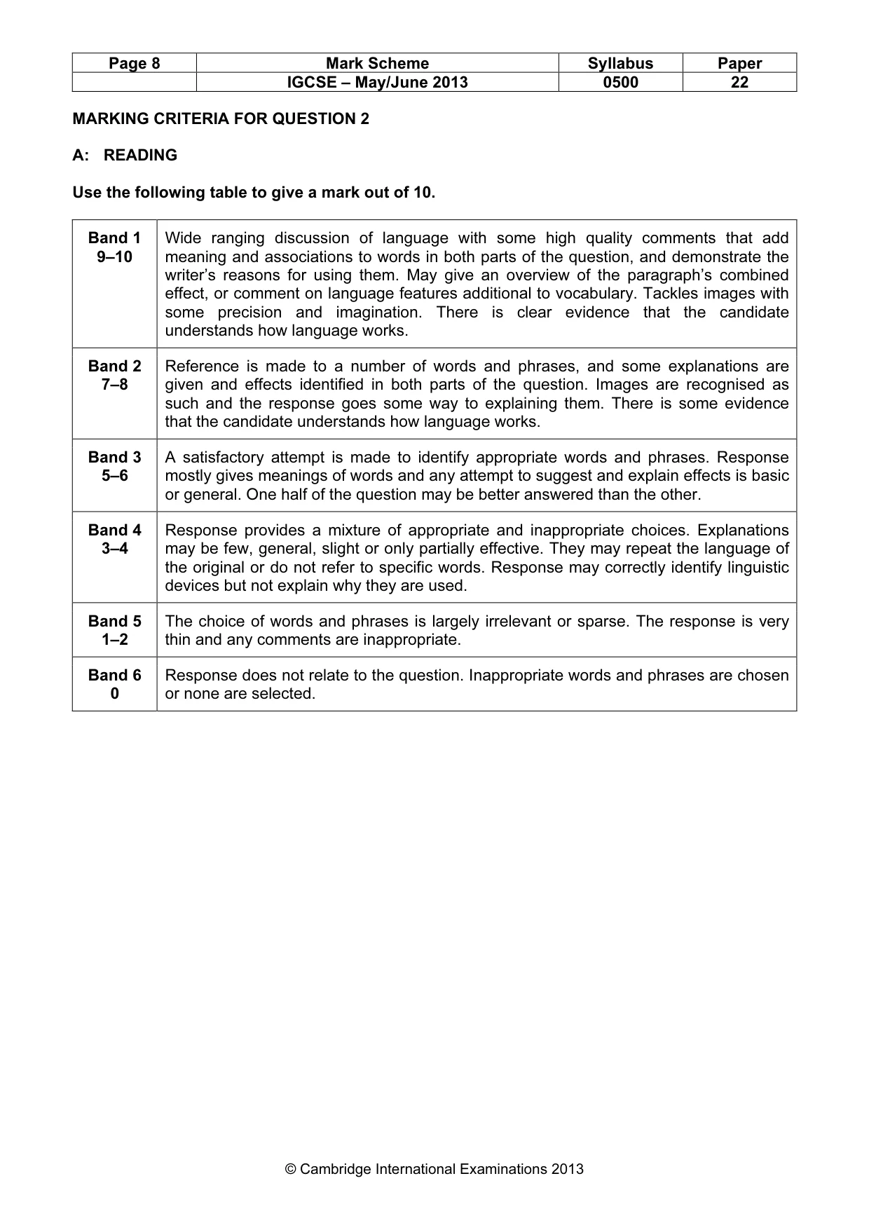 Mark scheme, page 8 of 11