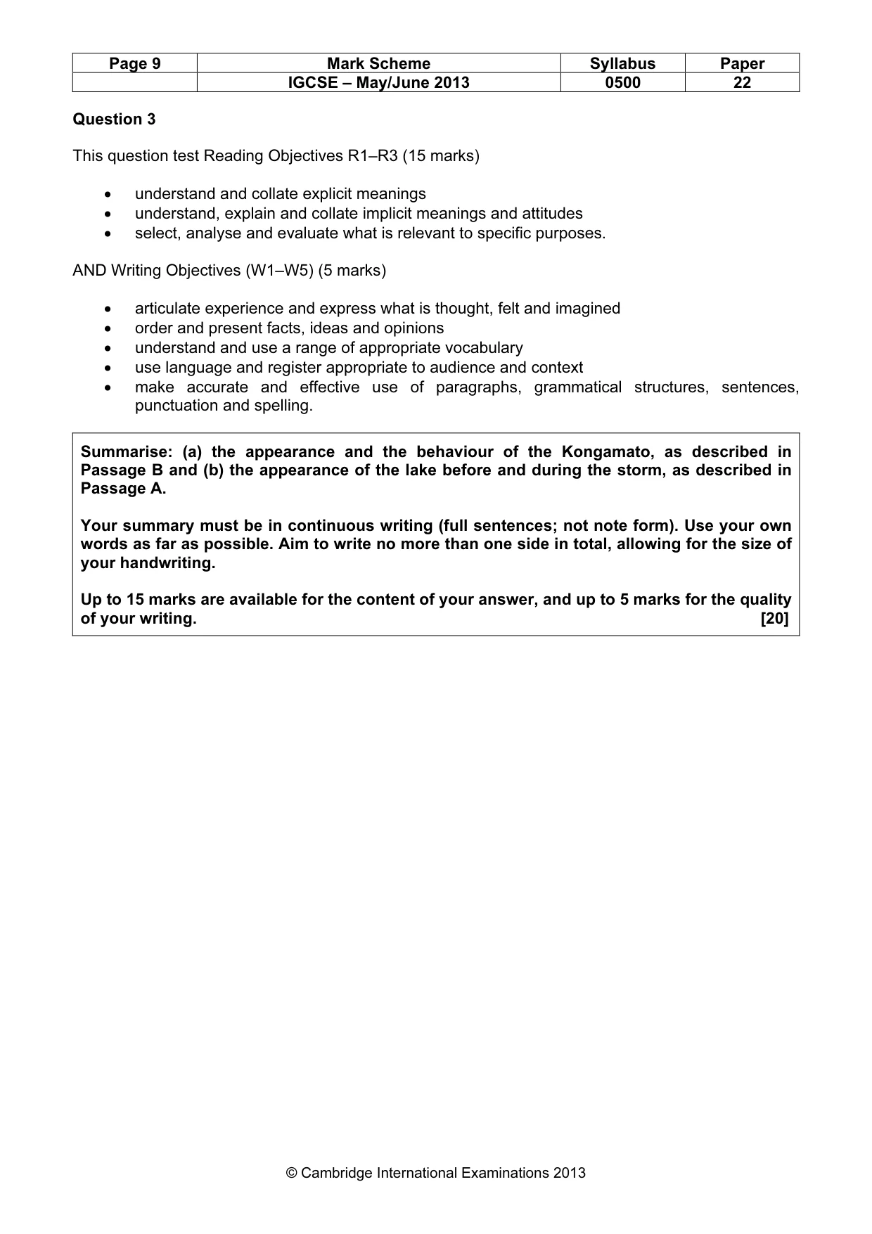 Mark scheme, page 9 of 11