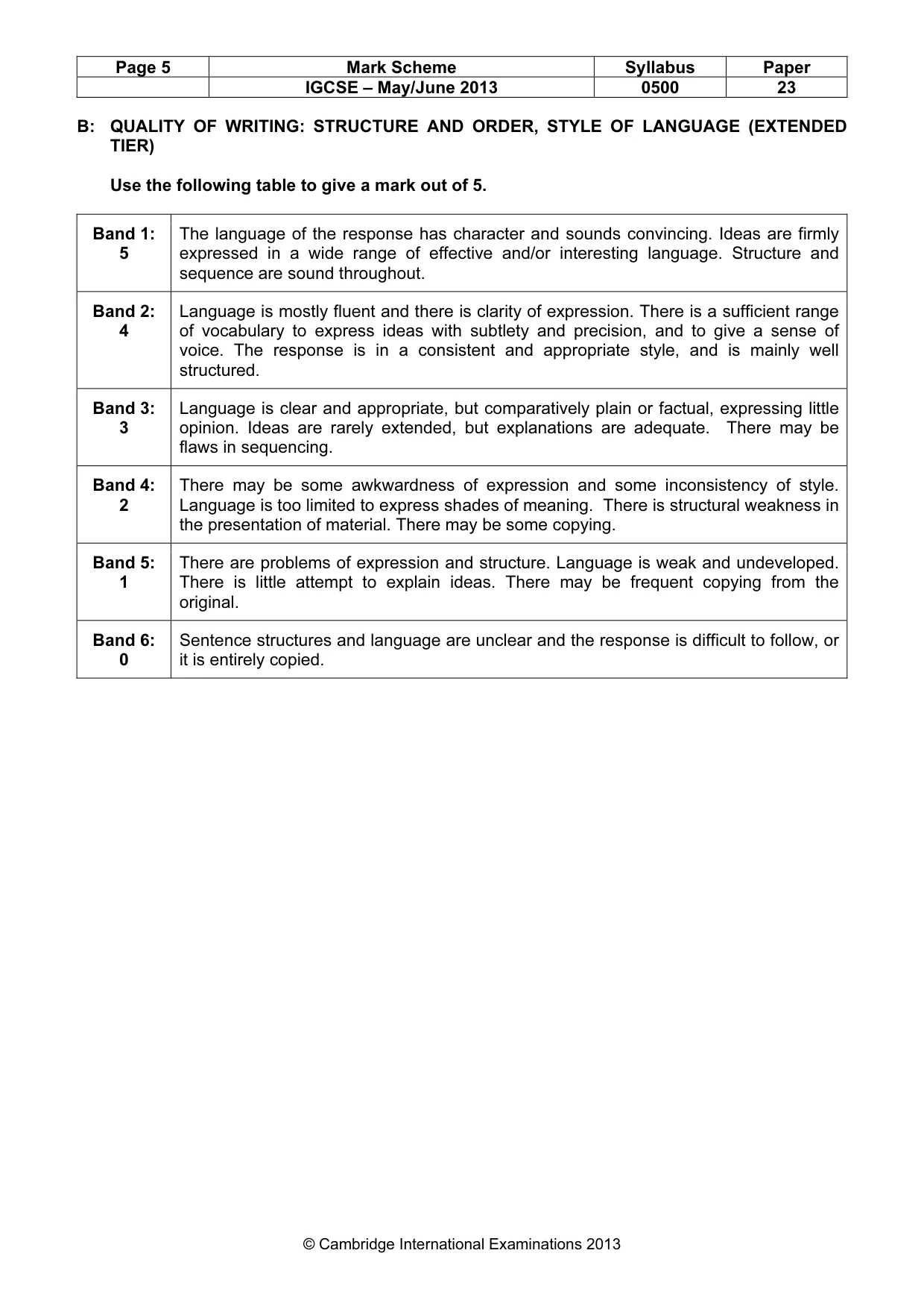 Mark scheme, page 5 of 11