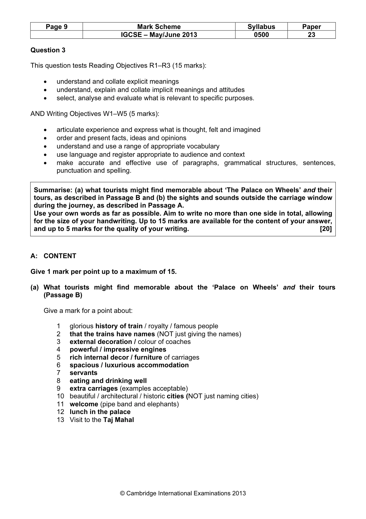Mark scheme, page 9 of 11