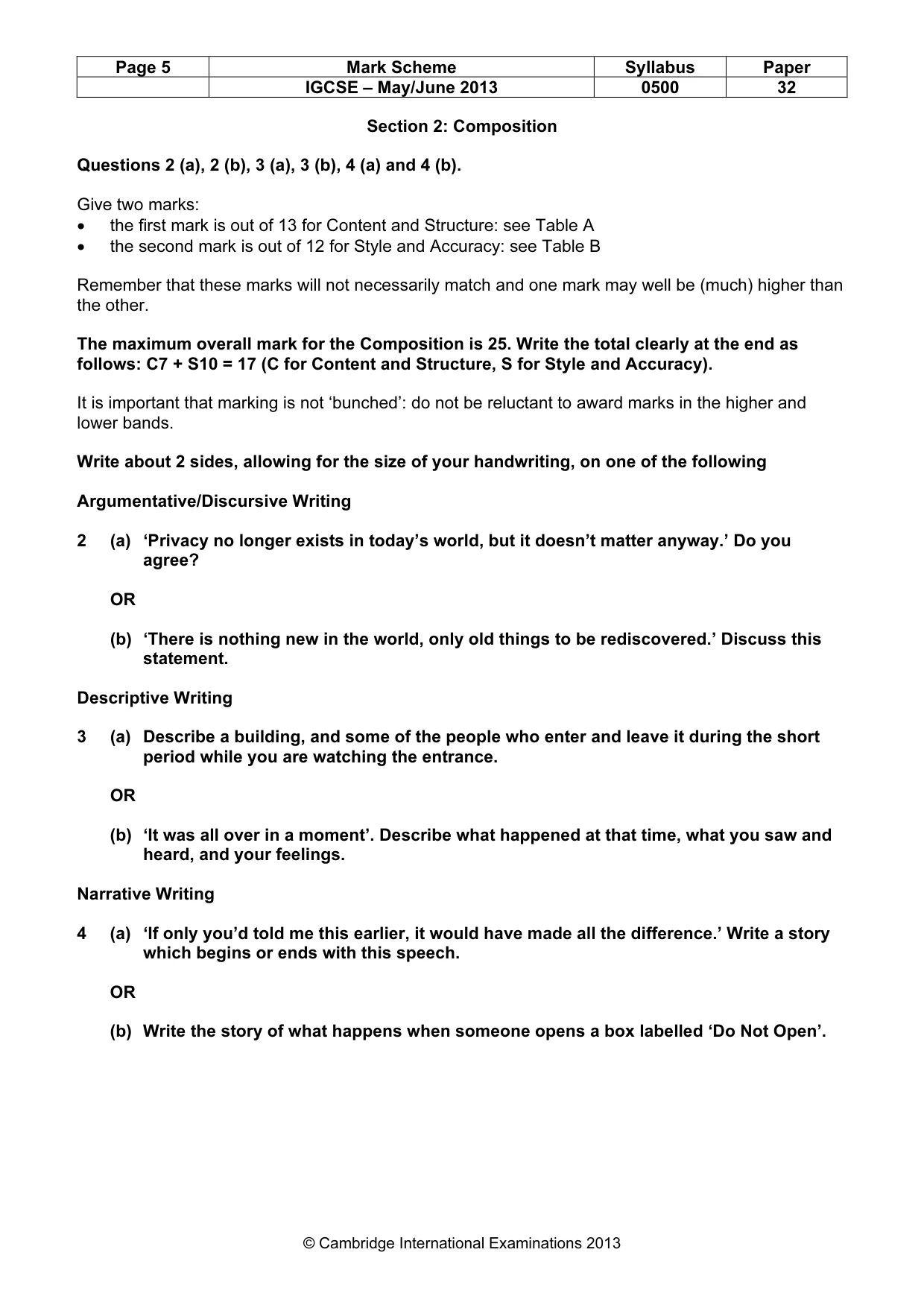Mark scheme, page 5 of 9