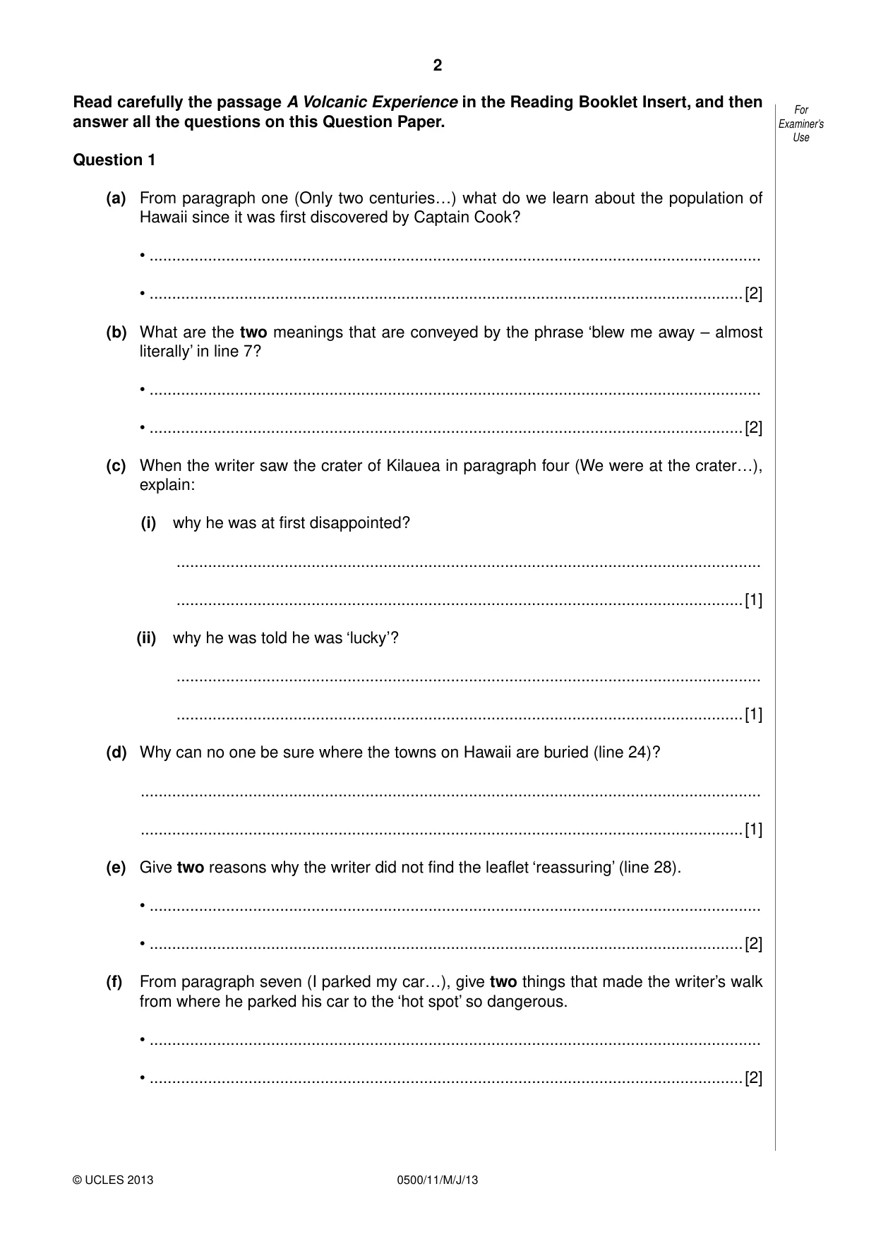 Cambridge IGCSE English - First Language 0500 2013 May/June Paper 1 · Variant 1 question paper, page 2 of 8