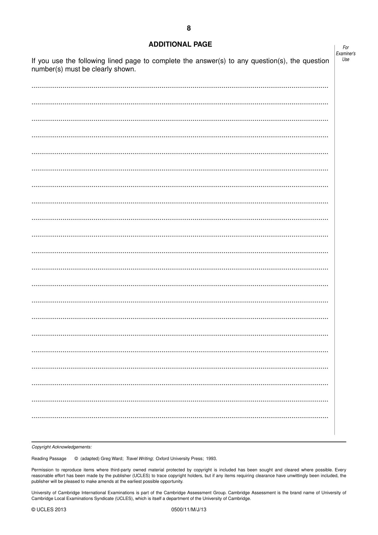 Cambridge IGCSE English - First Language 0500 2013 May/June Paper 1 · Variant 1 question paper, page 8 of 8