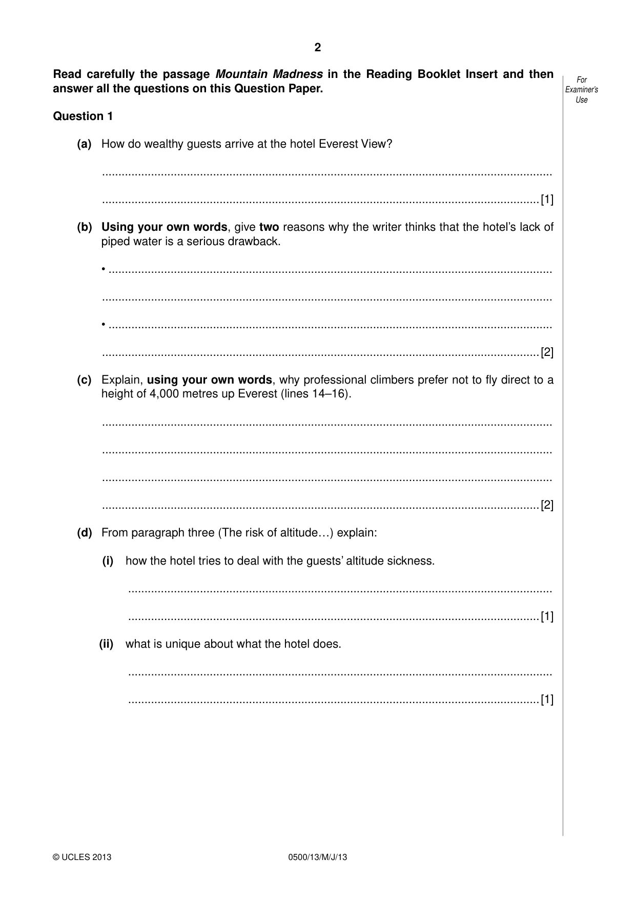 Cambridge IGCSE English - First Language 0500 2013 May/June Paper 1 · Variant 3 question paper, page 2 of 12