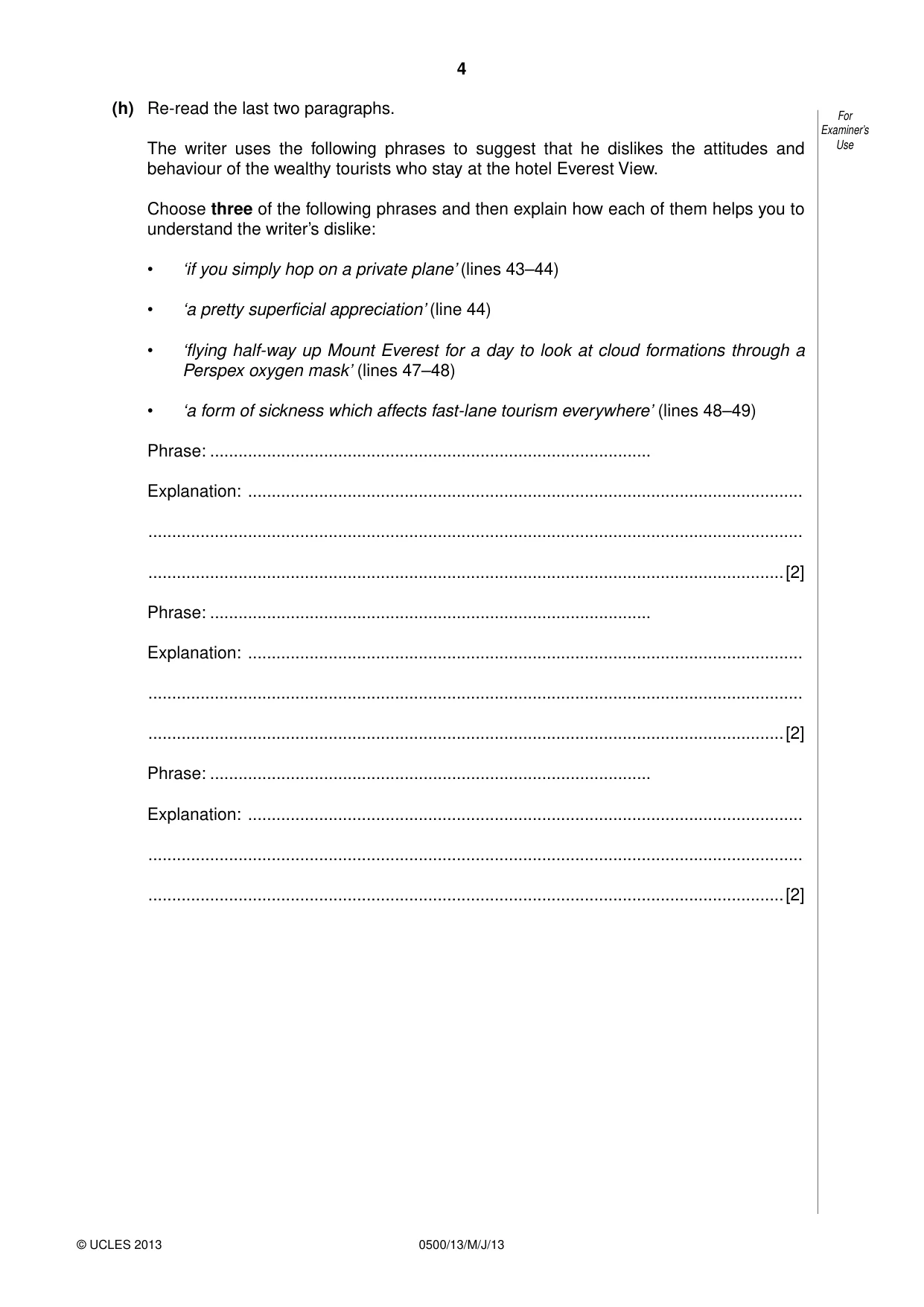 Cambridge IGCSE English - First Language 0500 2013 May/June Paper 1 · Variant 3 question paper, page 4 of 12