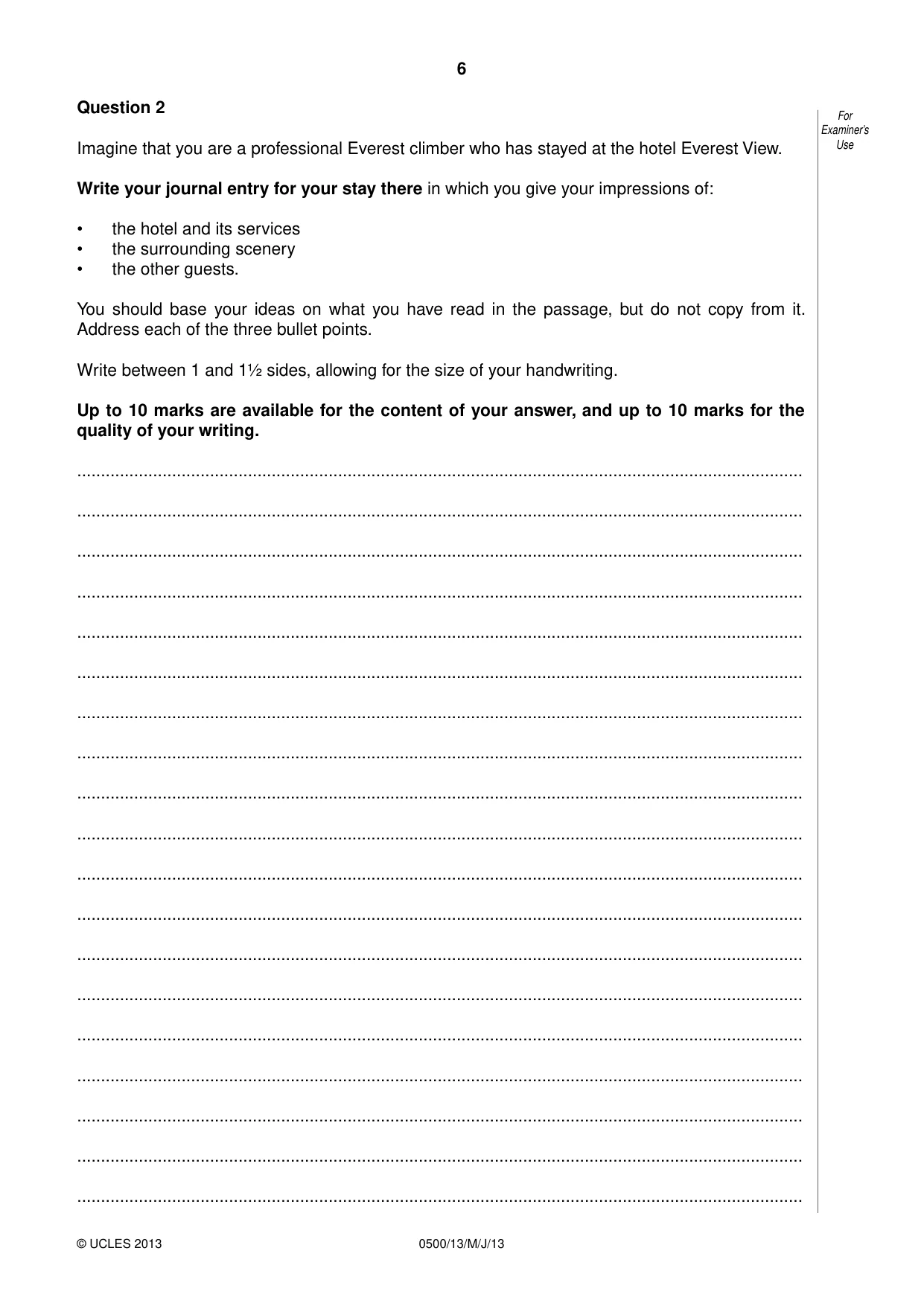 Cambridge IGCSE English - First Language 0500 2013 May/June Paper 1 · Variant 3 question paper, page 6 of 12